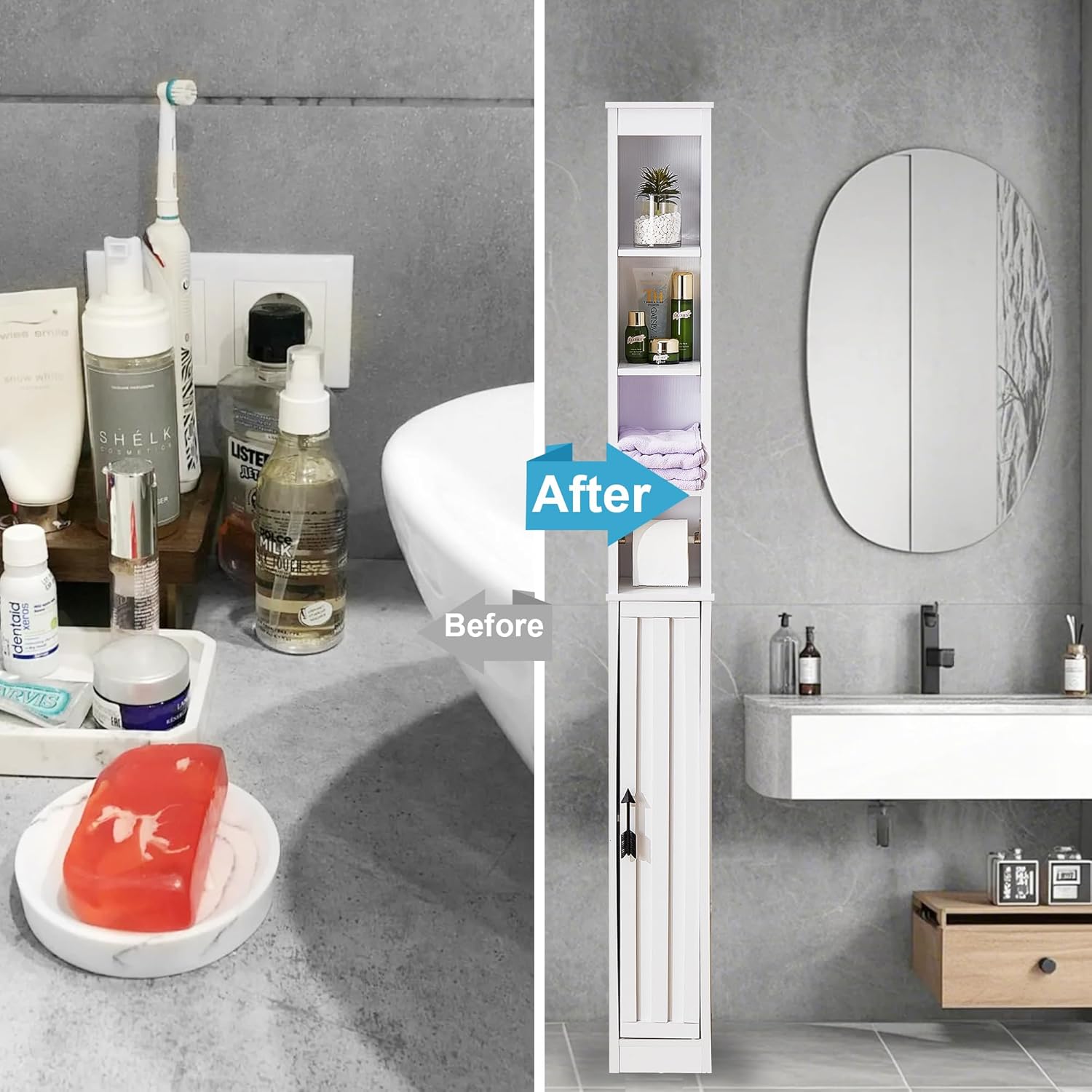 VECELO Bathroom Tall Cabinet with Adjustable Shelves