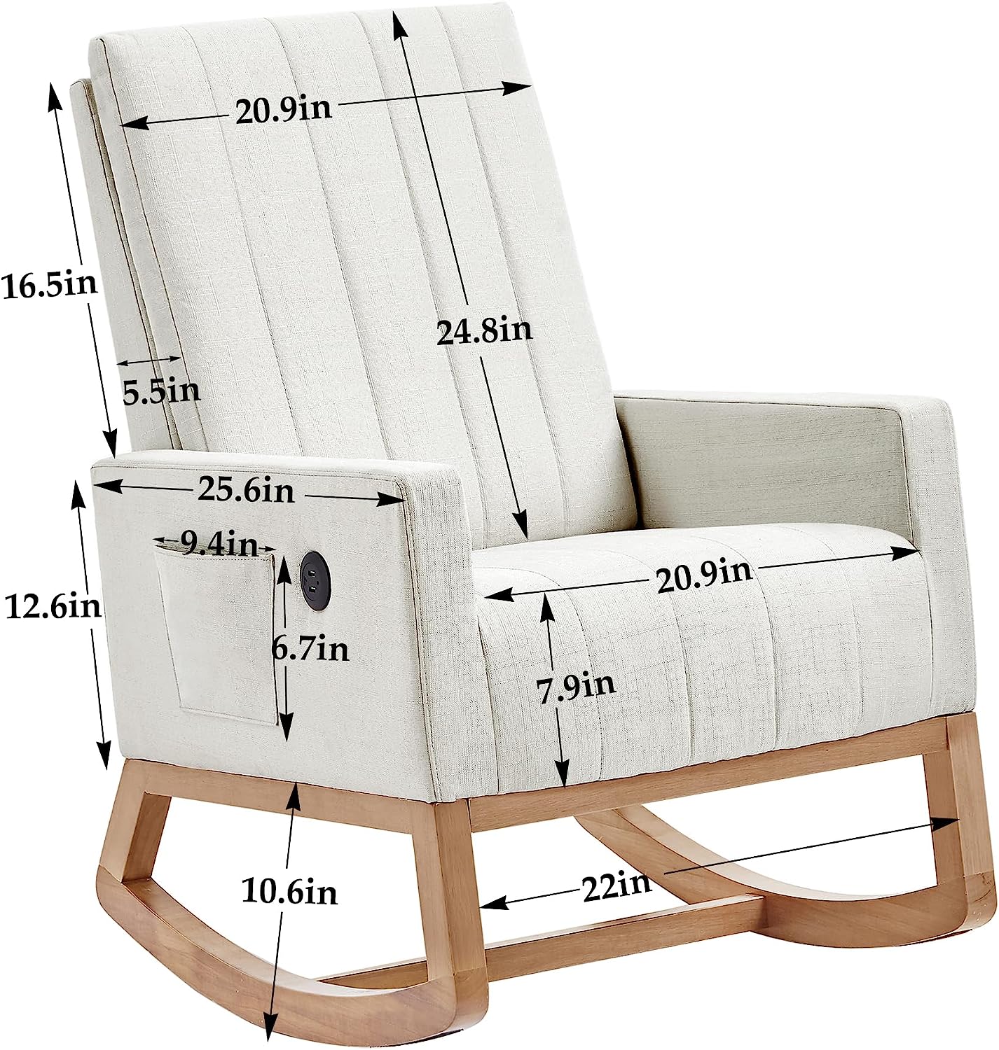 Nursery Rocking Chair with Ottoman, Linen Glider Rocker Chair with High  Backrest and Side Pocket, Upholstered Breastfeeding Chair for Living Room
