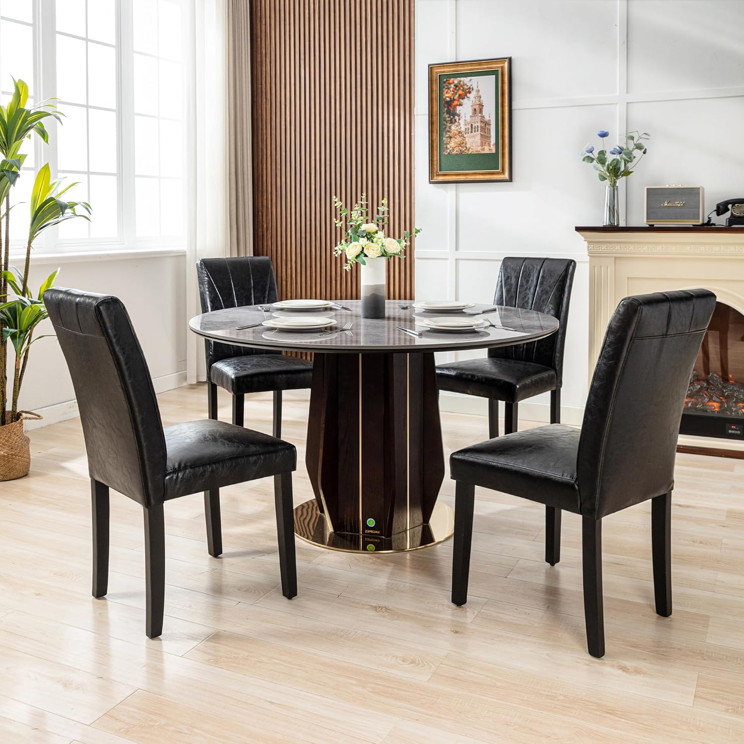 VECELO Upholstered Dining Set of 2 Modern Fabric Dinning Chair with Solid Wood Legs and High Back