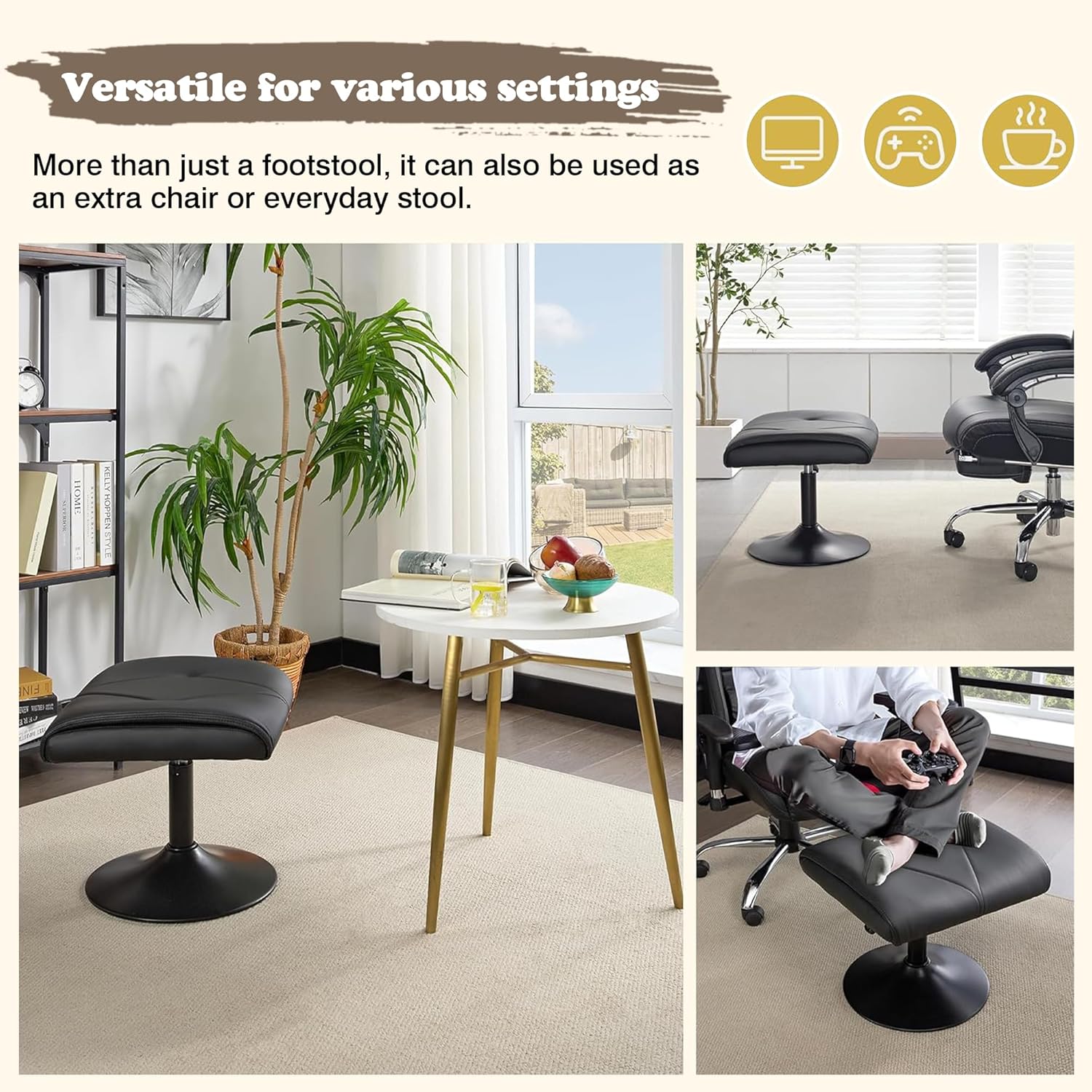 VECELO Foot Rest Under Desk Ottoman, PU Height Adjustable Footrest with Comfort Padding