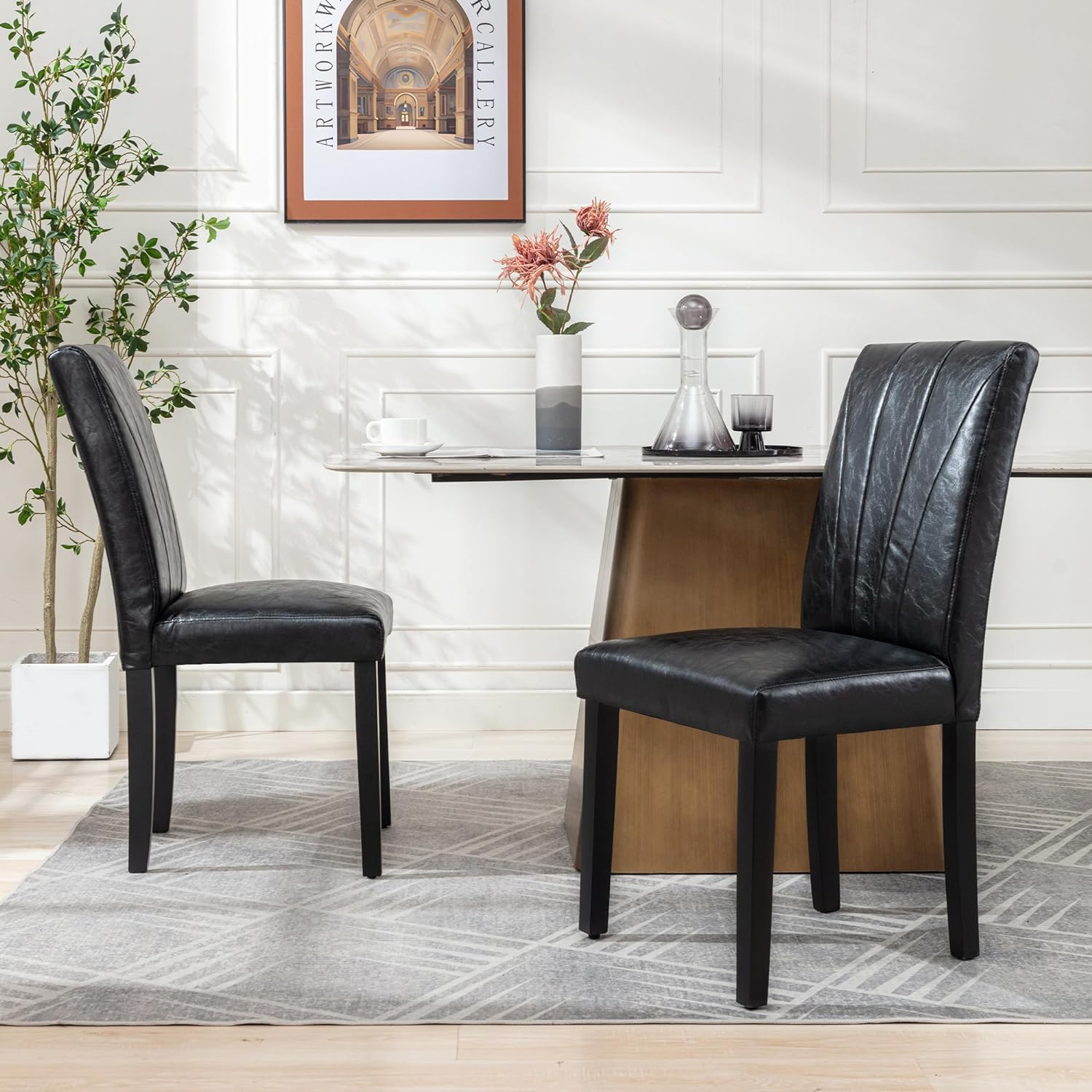 VECELO Set of 2 Upholstered Dining Chairs, Modern Fabric and Solid Wood Legs & High Back