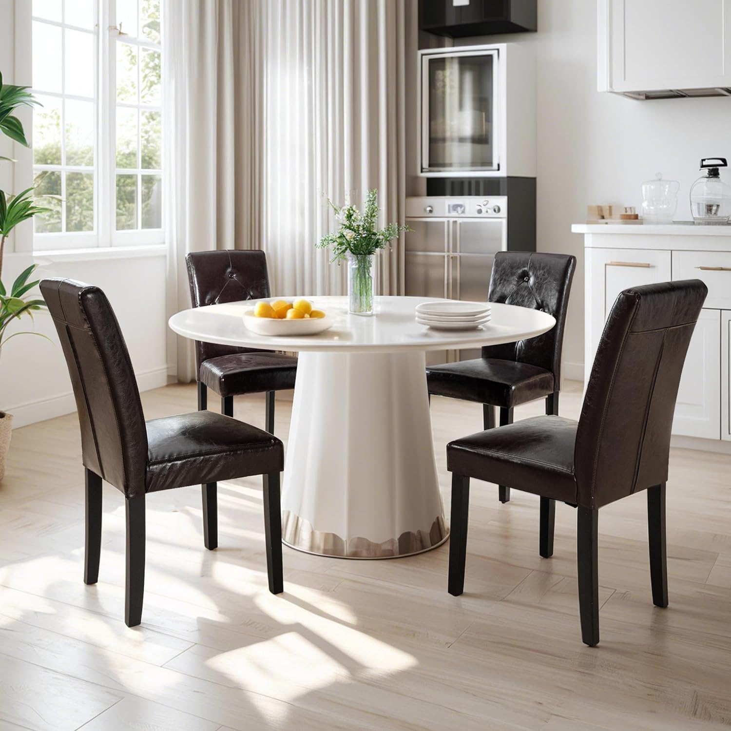 VECELO Upholstered Dining Set of 2 Modern Fabric Dinning Chair with Solid Wood Legs and High Back