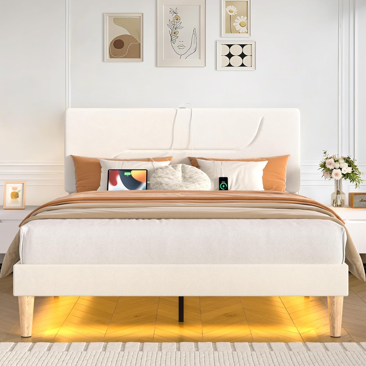 VECELO Bed Frame with LED Lights