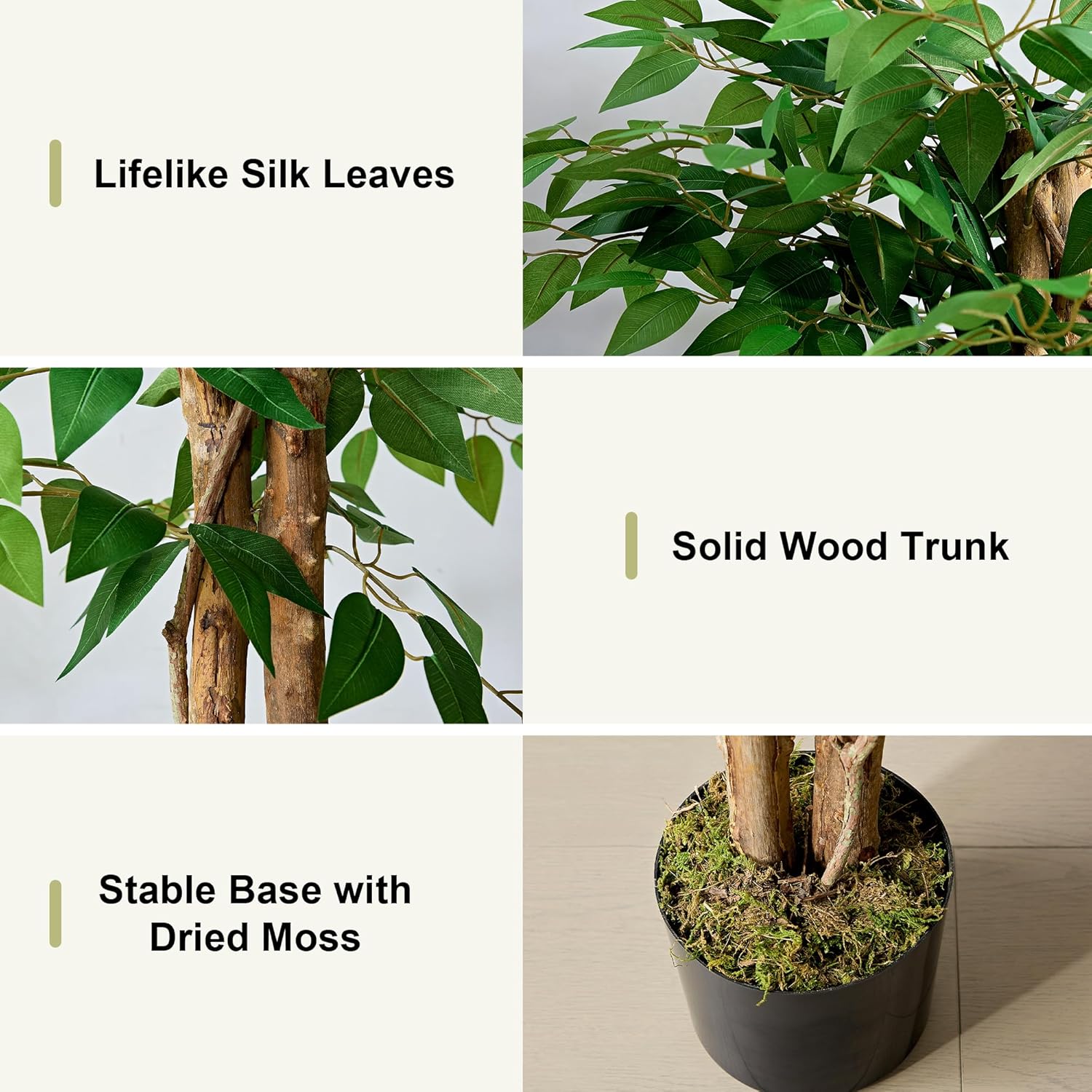 VECELO Artificial Ficus Tree with Sturdy Nursery Pot, 5FT and 6FT Faux Silk Plant