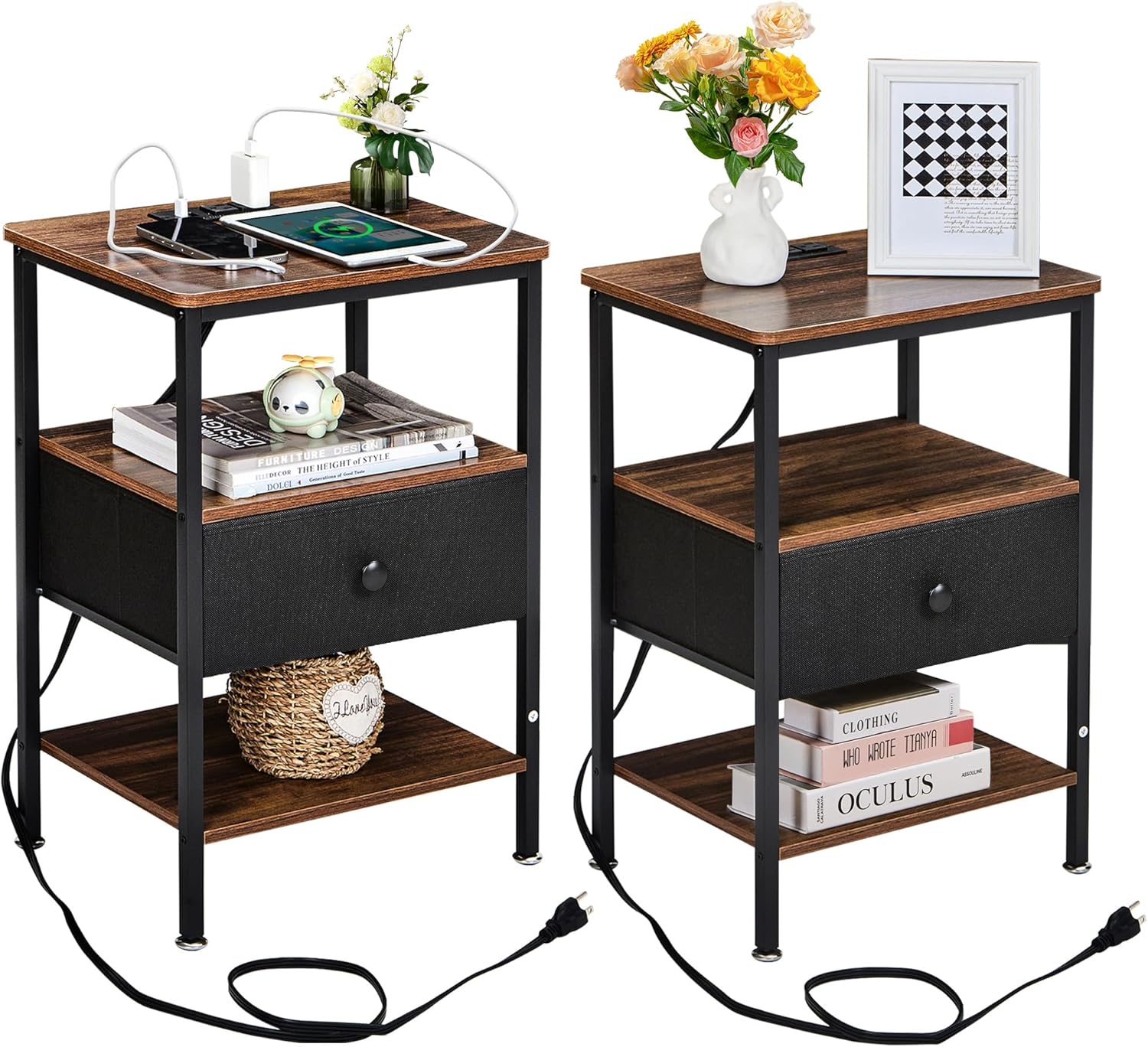 VECELO End Table with Charging Station