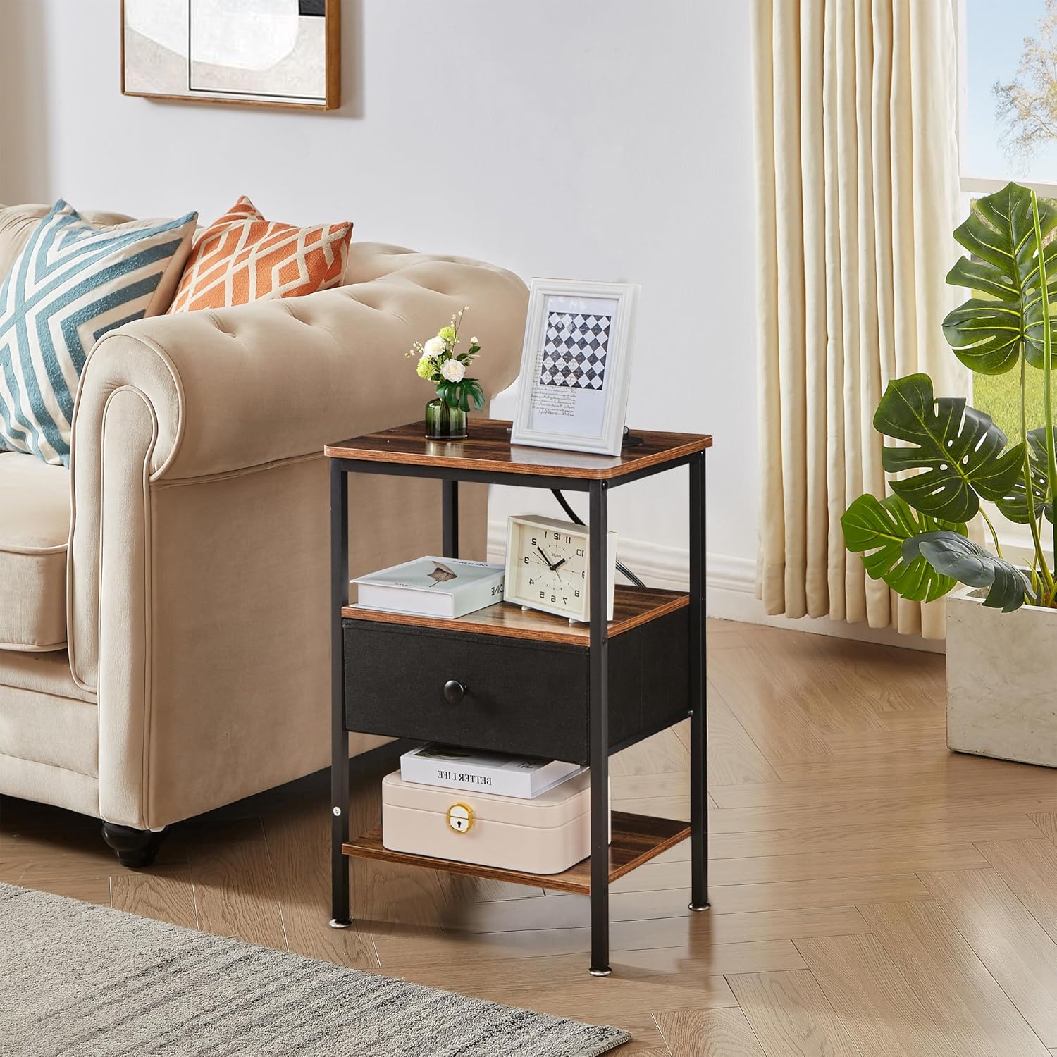 VECELO End Table with Charging Station