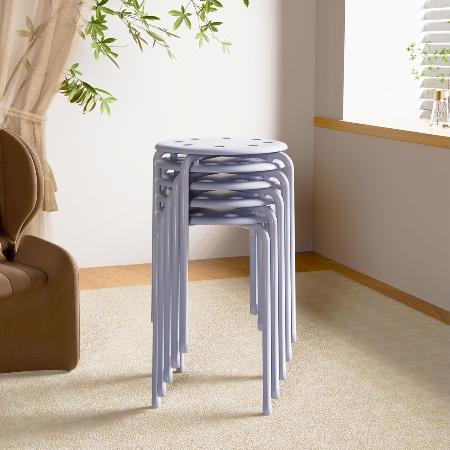 VECELO 6-Piece Stacking Stools, 17.7 Inch Standard Height