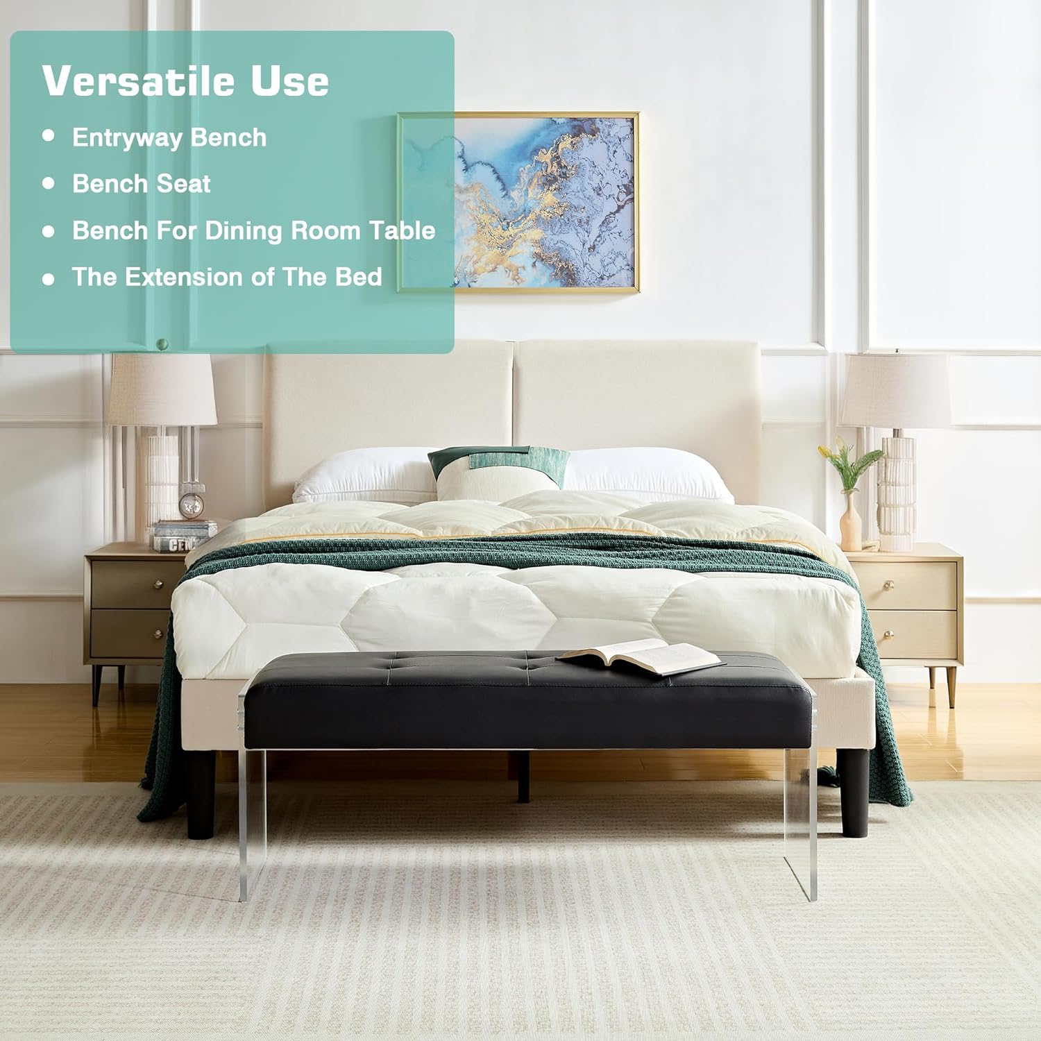 VECELO 44.7” Modern End of Bed, PU Leather Upholstered Entryway Transparent Legs