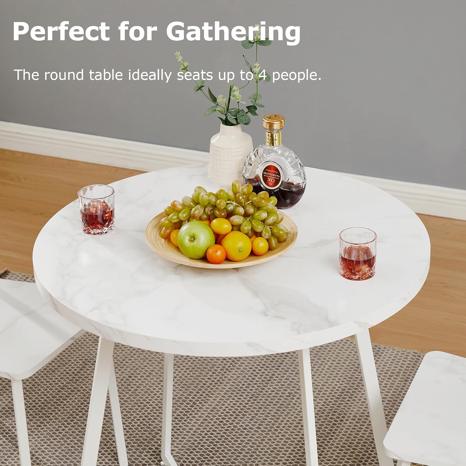 VECELO Round Dining Room Table with Wood Grain Tabletop and Steel Frame