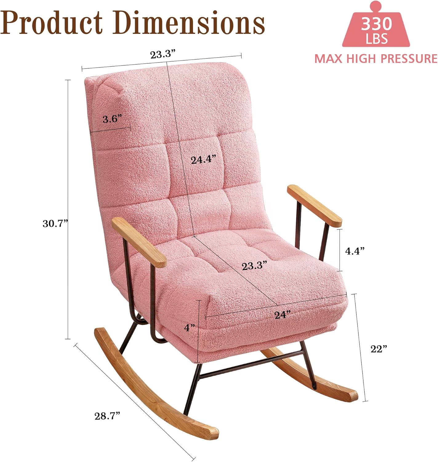 VECELO Rocking Chair Nursery Teddy Fabric Modern Upholstered Glider Rocker with High Backrest for Living Room