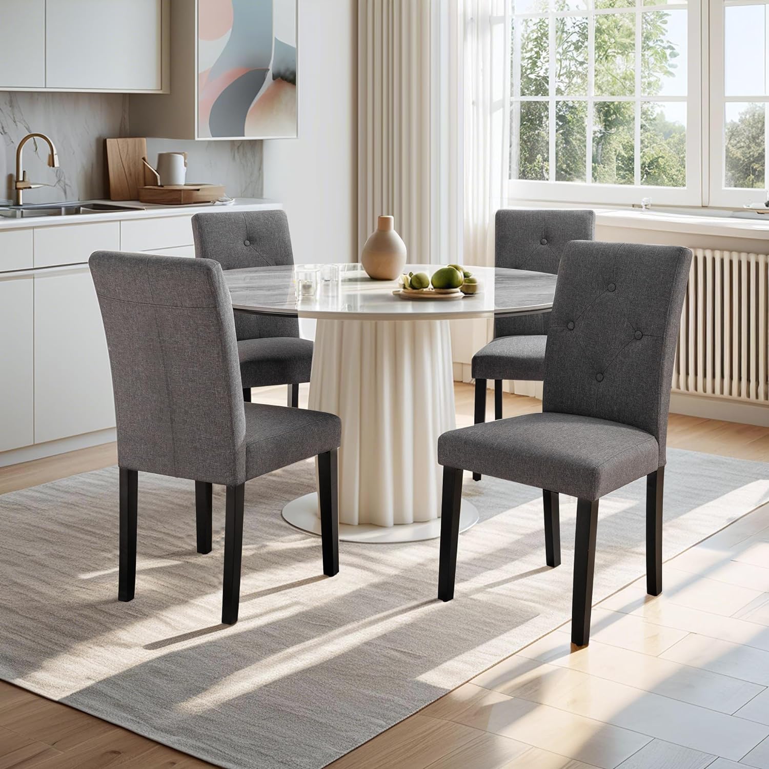 VECELO Upholstered Dining Set of 2 Modern Fabric Dinning Chair with Solid Wood Legs and High Back