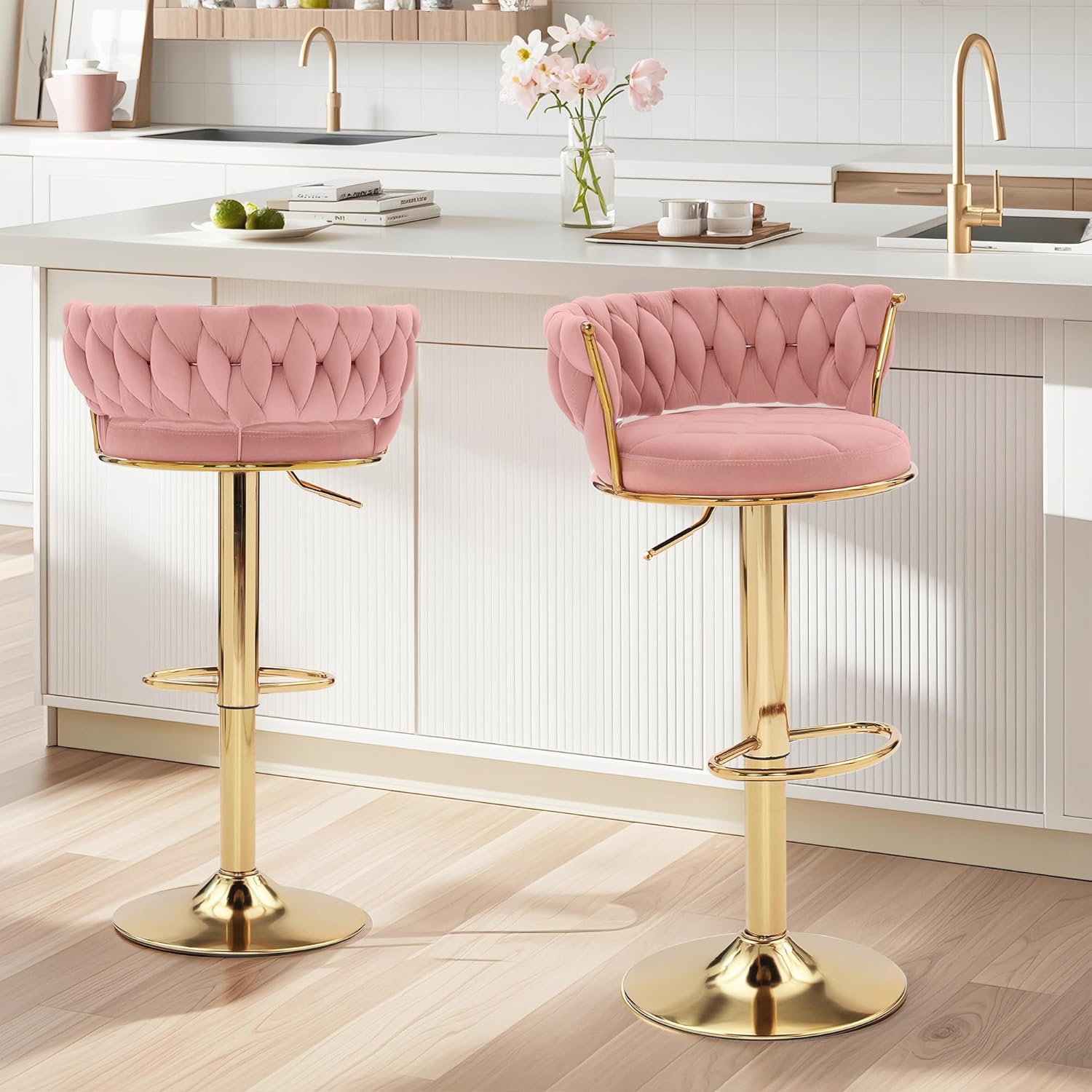 VECELO Bar Stools Set of 2, Adjustable Barstools Counter Height Stools with Back and Arm