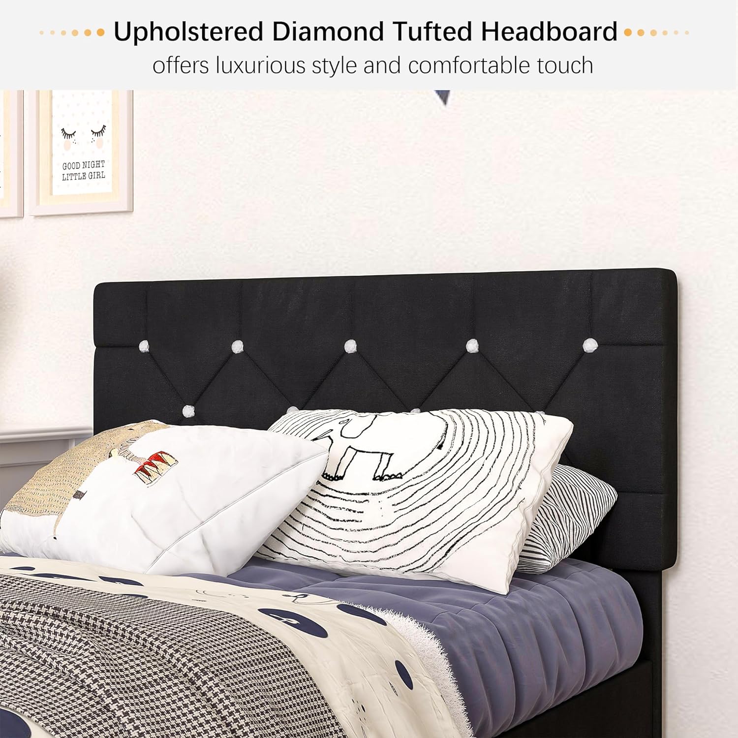 VECELO Queen Size Bed Frame, Upholstered Platform with Adjustable Diamond Tufted Headboard