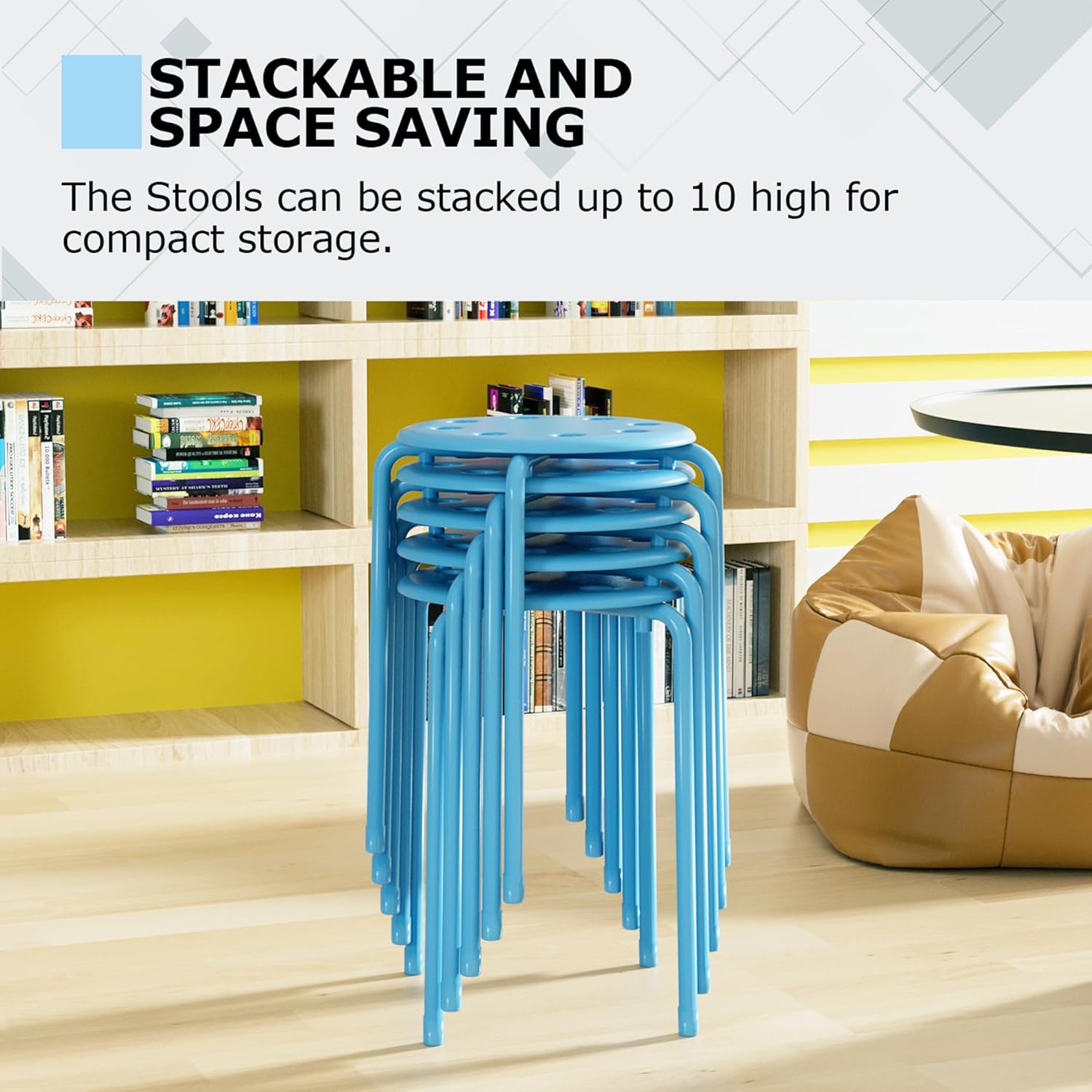 VECELO 6-Piece Stacking Stools, 17.7 Inch Standard Height