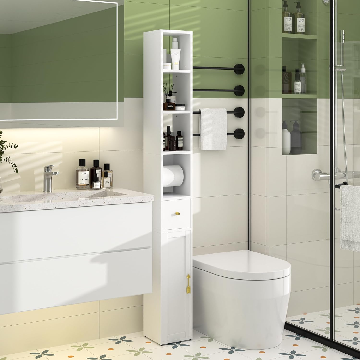 VECELO Tall Bathroom Cabinet with Adjustable Shelves