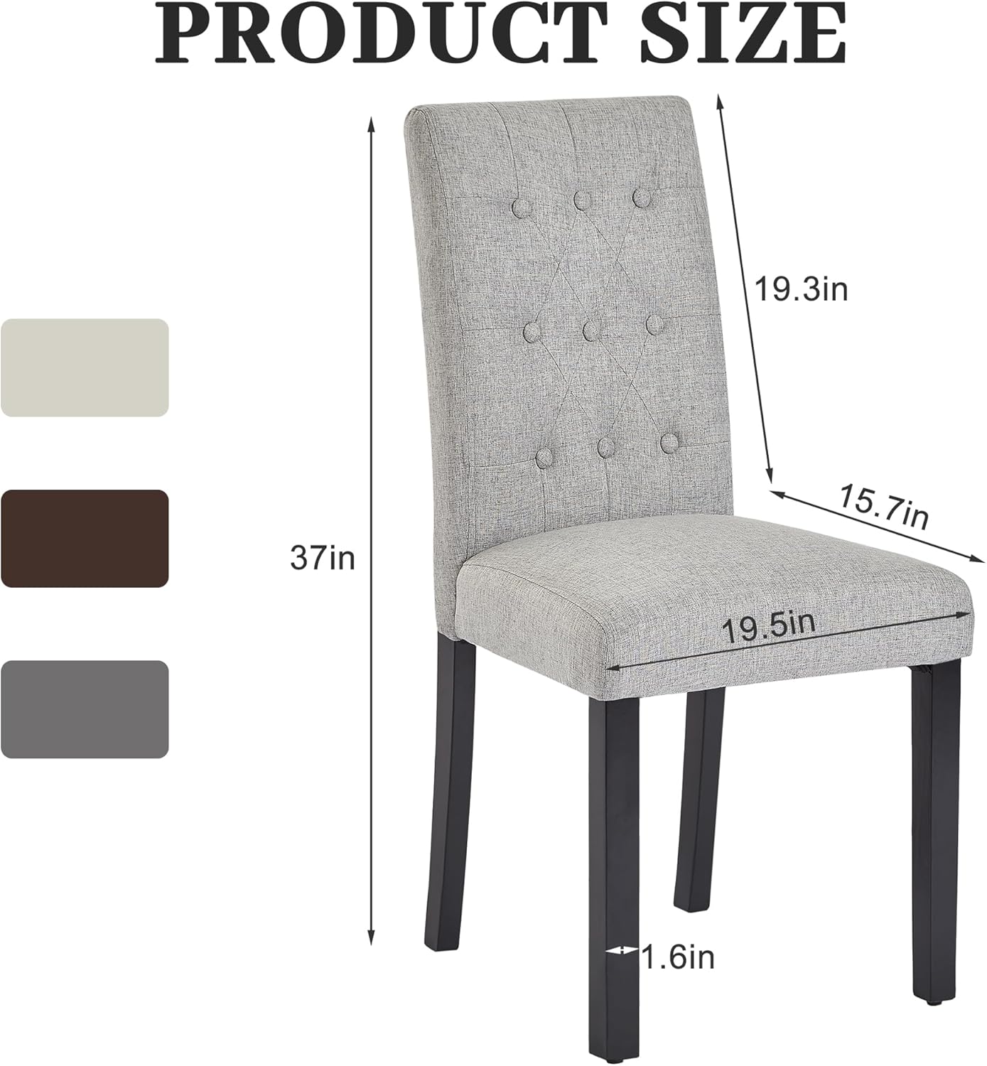 VECELO Upholstered Dining Chairs Set of 2 Button Tufted Back, Padded Seat, Wood Legs with Rubber Footpads