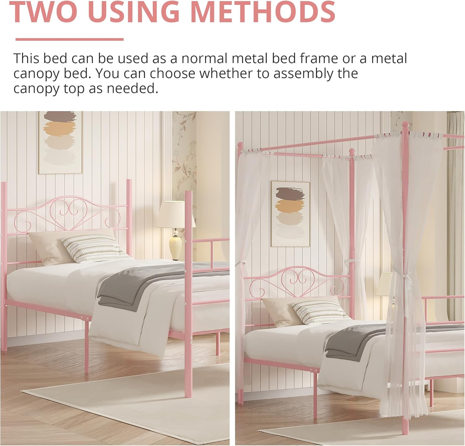 VECELO Twin Canopy Bed Frame with Headboard and Footboard