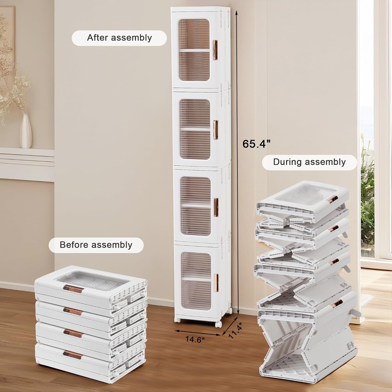 VECELO 4-Tier Tall Narrow Storage Cabinet with Movable Wheels