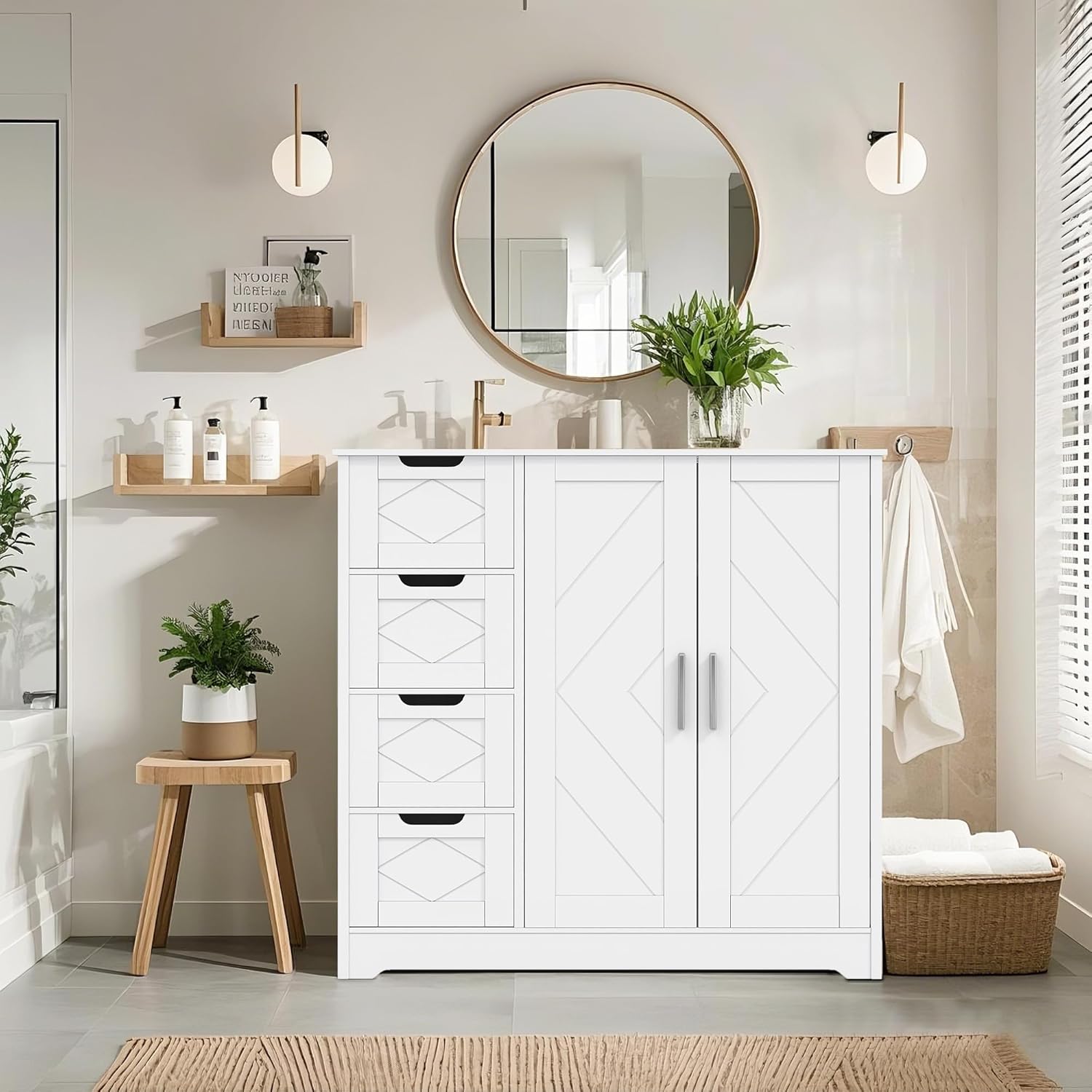 VECELO Bathroom Floor Cabinet with Drawers