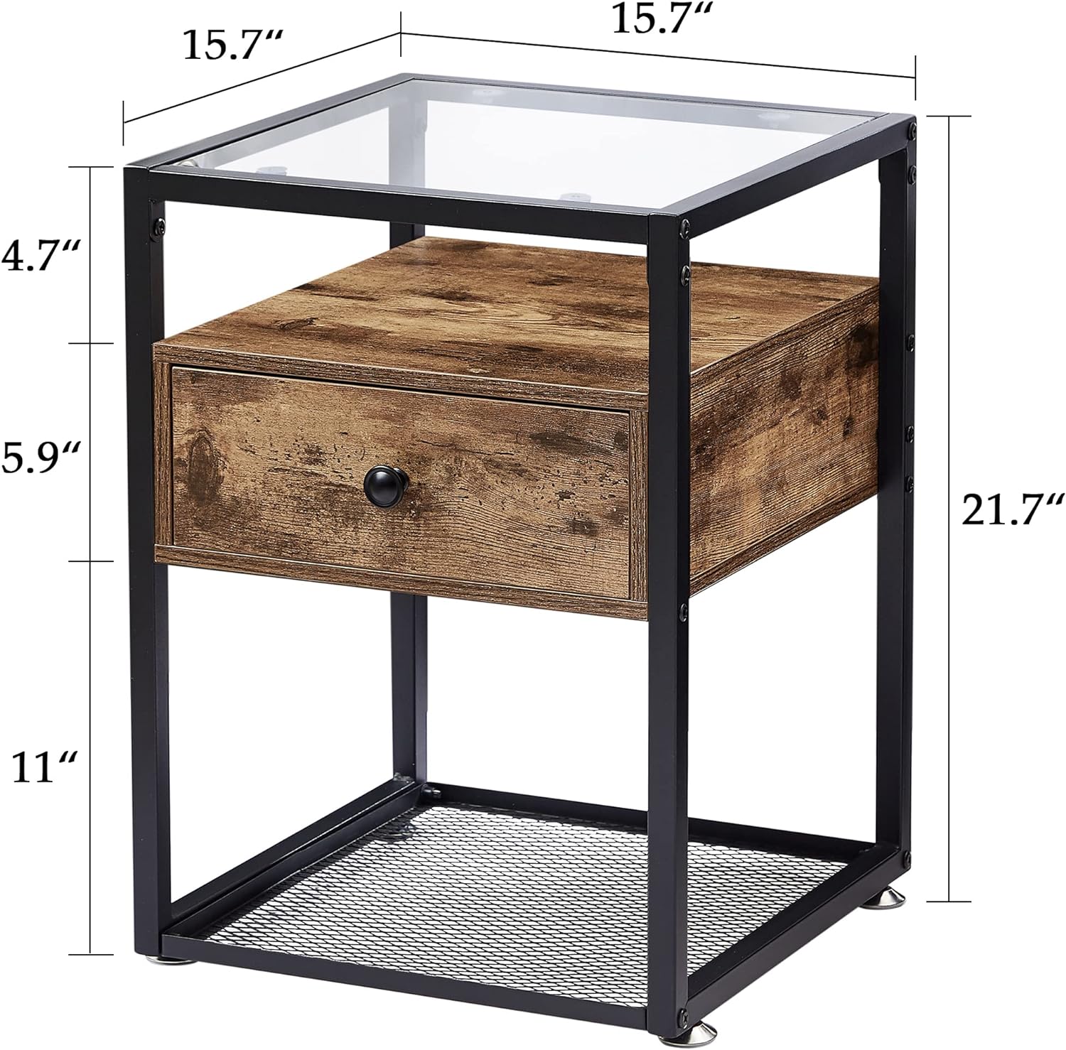 VECELO Nightstands,Glass Top End Tables with Drawer and Shelf