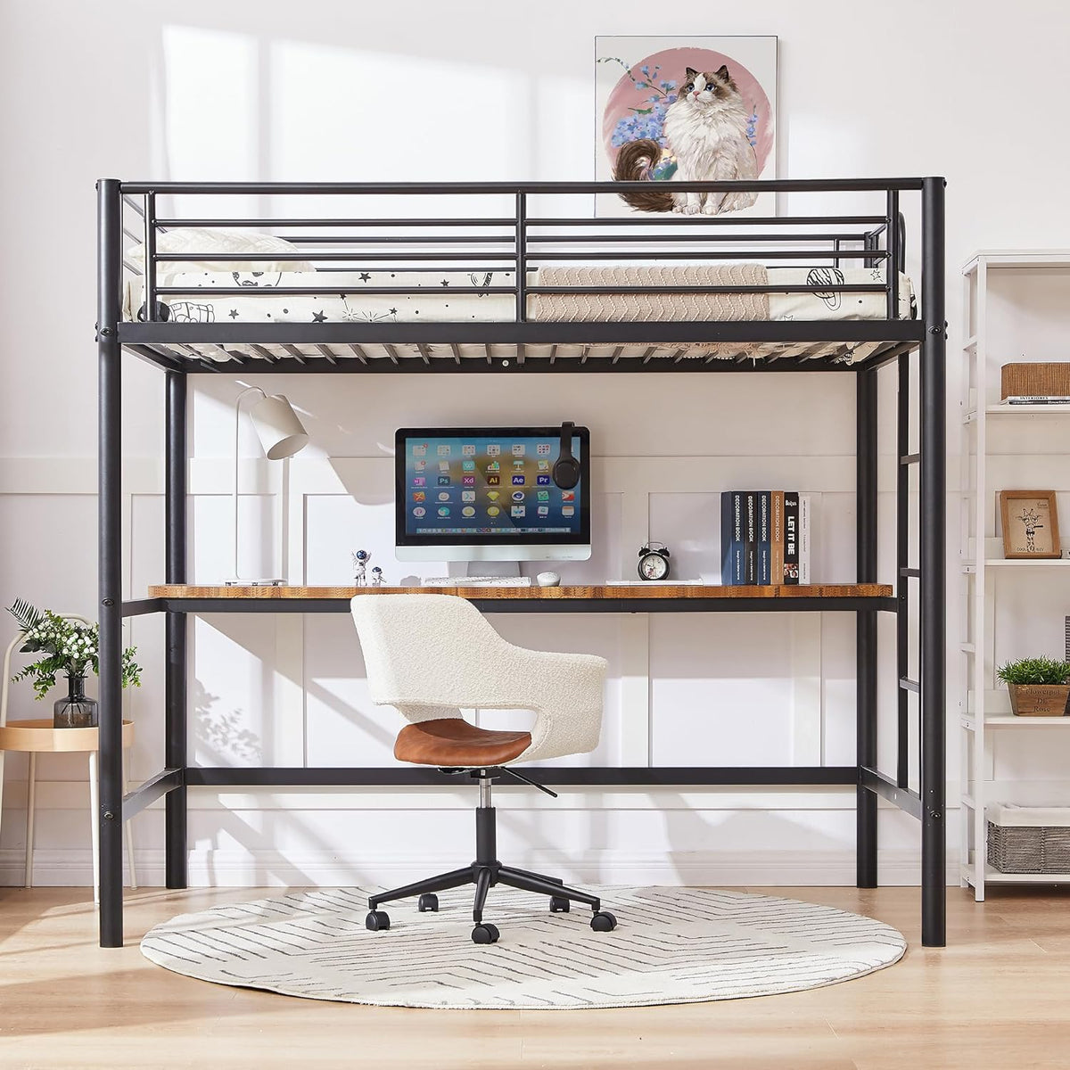 VECELO Metal Twin Size Loft Bed with Desk