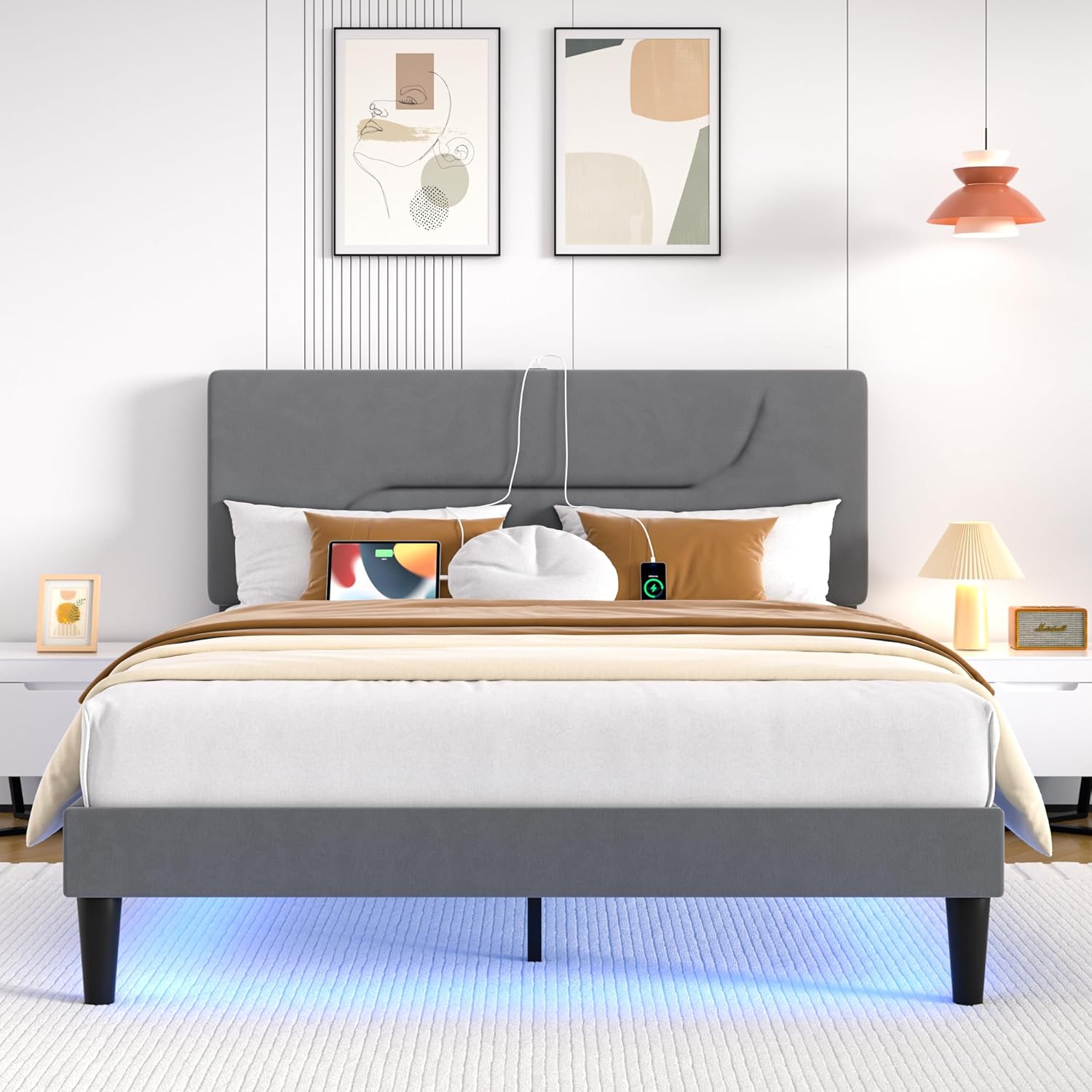 VECELO Bed Frame with LED Lights