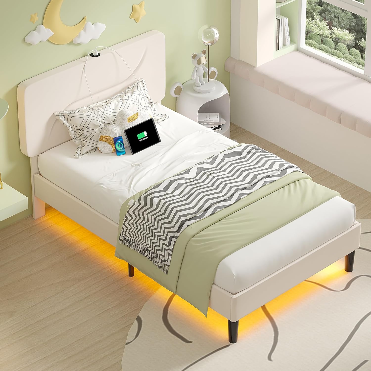 VECELO Bed Frame with LED Lights