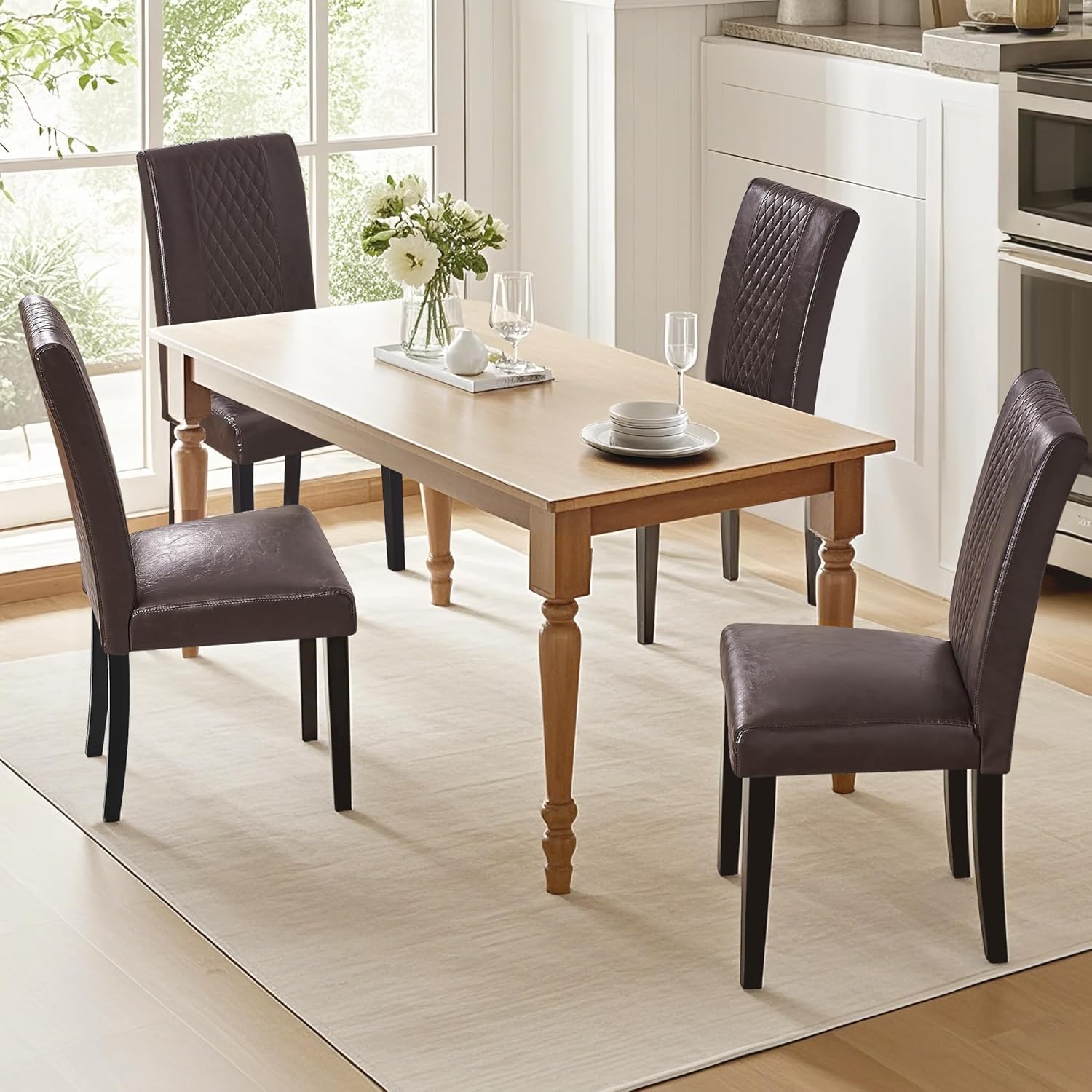 VECELO Dining Chairs Set of 2, Upholstered Fabric Wood Legs High Back for Kitchen Living Room