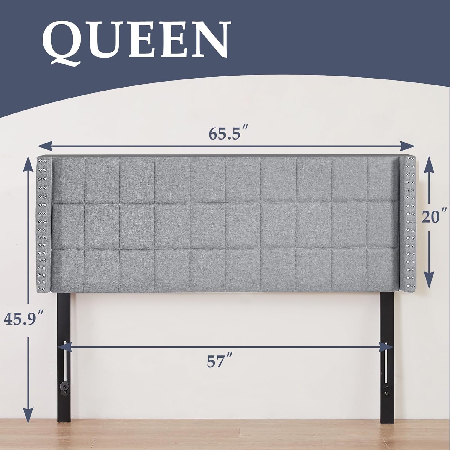 VECELO Linen Upholstered Headboard for Queen/King Size Bed, Tufted Nailhead & Double Wingback for Bedroom