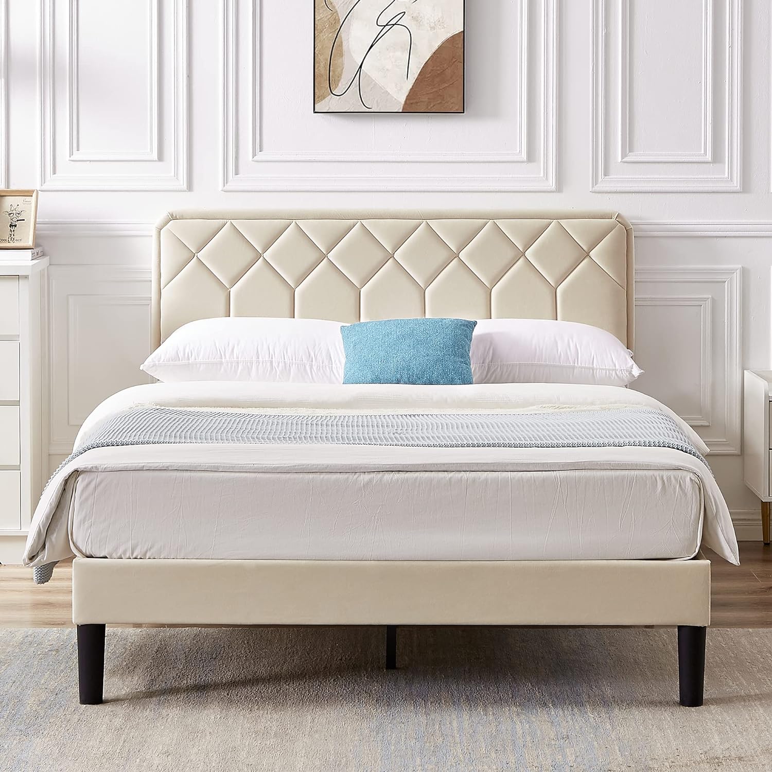 VECELO Premium Leather Upholstered Platform Bed Frame