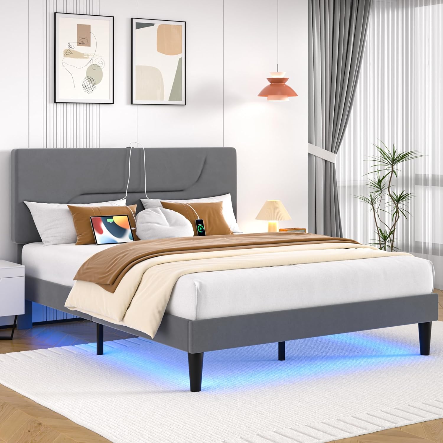 VECELO Bed Frame with LED Lights