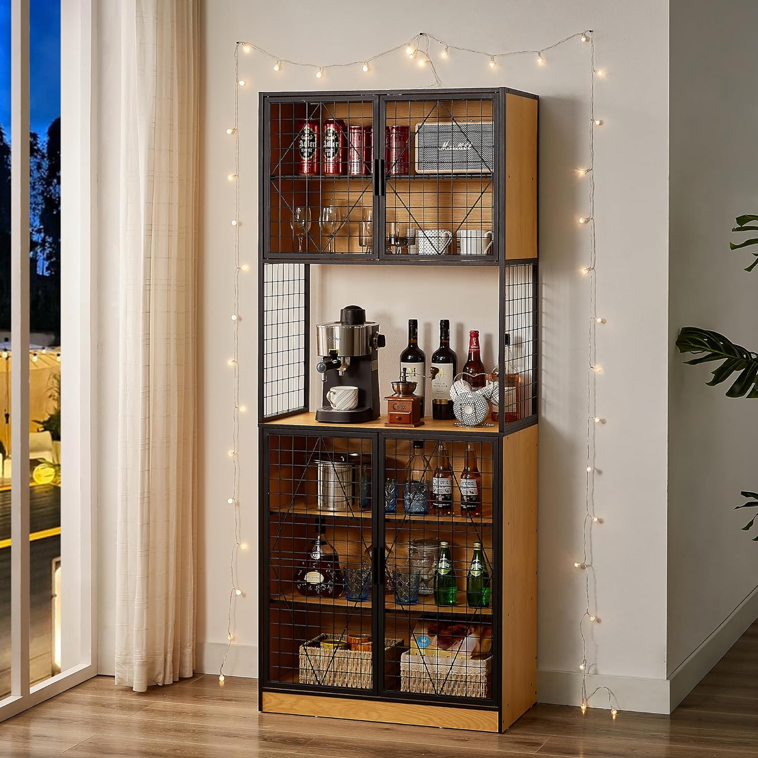 Kitchen storage cabinet with wine online rack