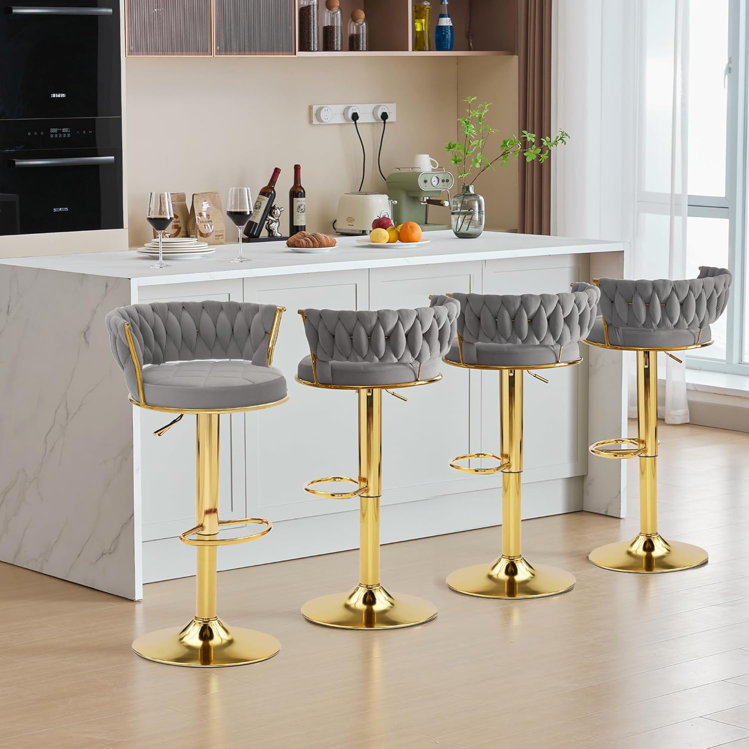 VECELO Bar Stools Set of 2, Adjustable Barstools Counter Height Stools with Back and Arm