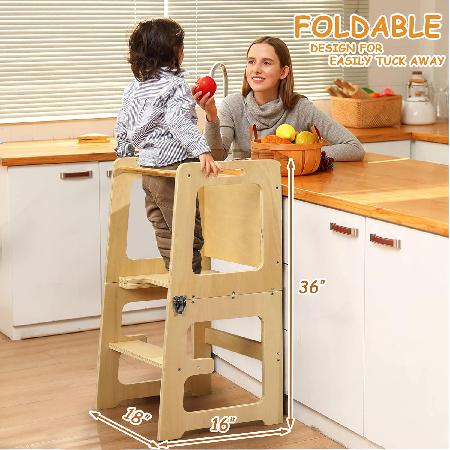 VECELO Foldable Toddler Tower Kitchen Helper Stool for Kids