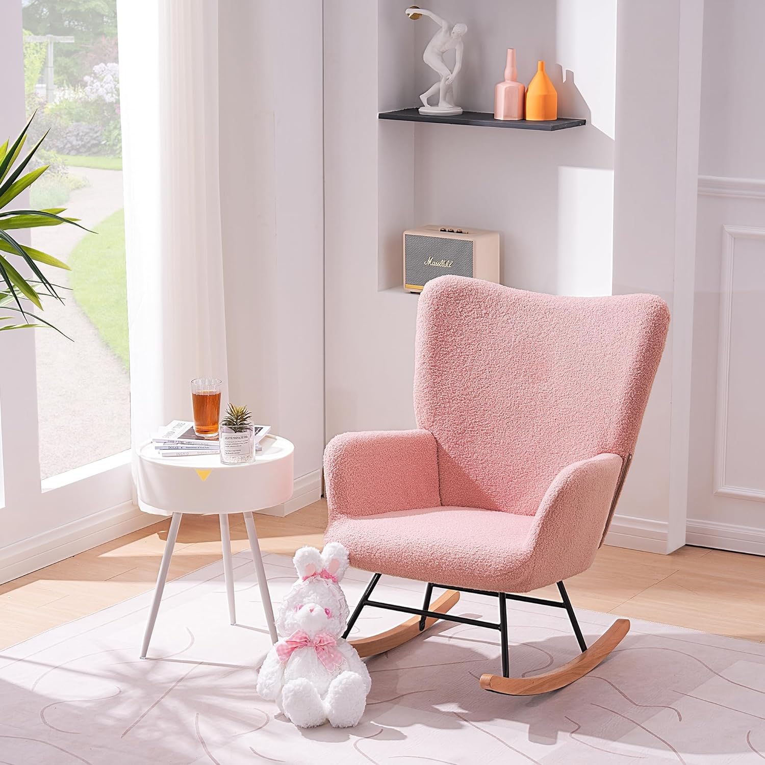 VECELO Rocking Chair Modern Upholstered Teddy Fabric Nursery Glider