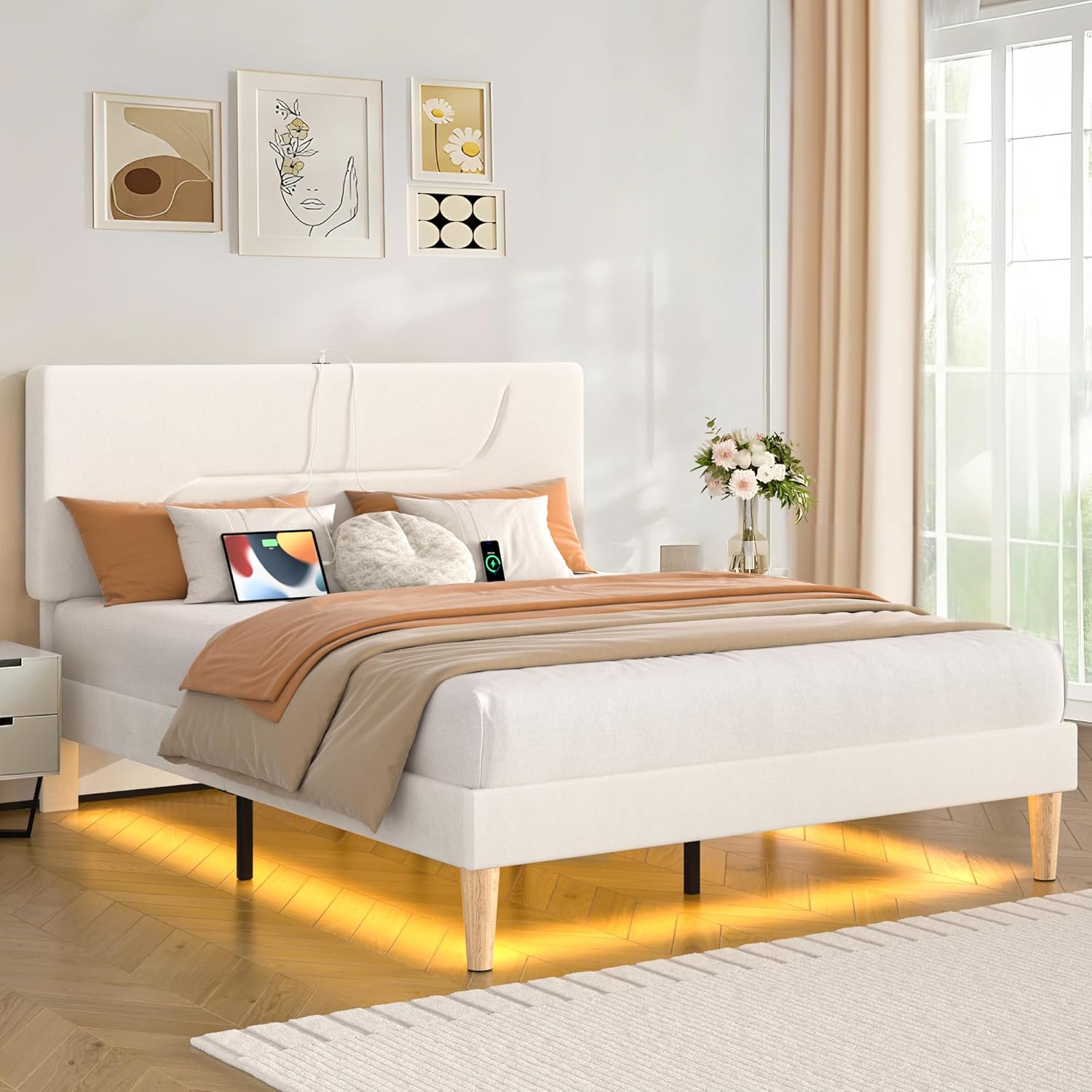 VECELO Bed Frame with LED Lights