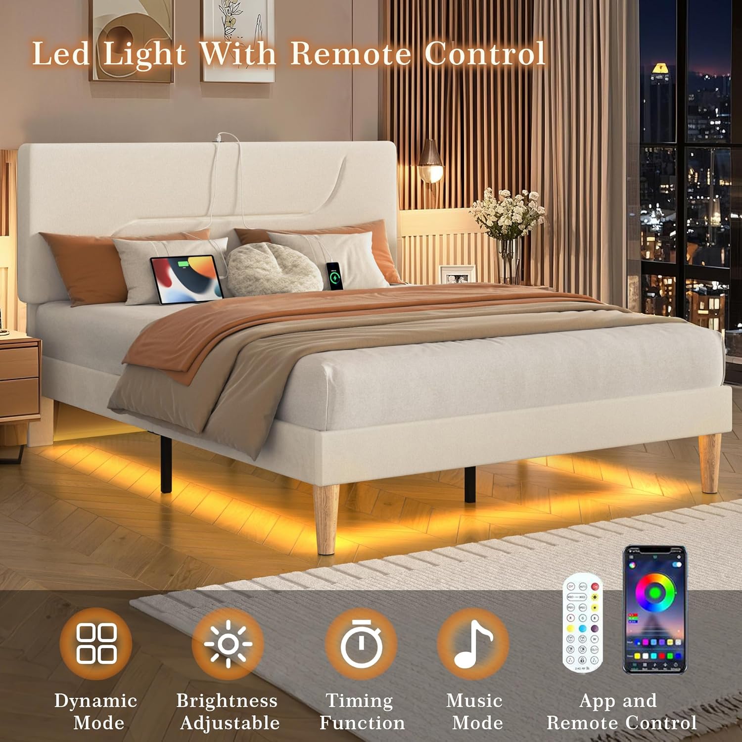 VECELO Bed Frame with LED Lights