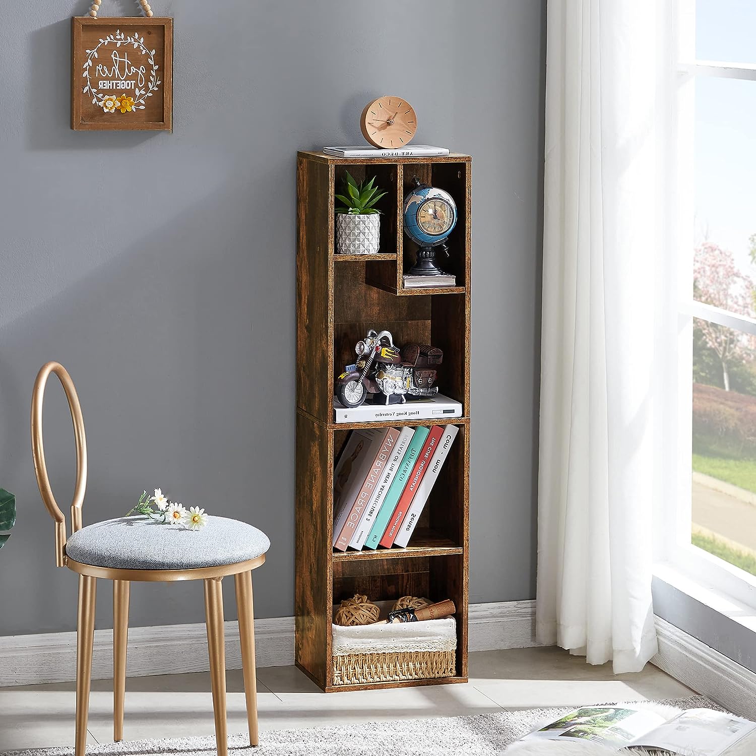 VECELO Tree Bookshelf, 7-Tier Tree Bookcase Wood Shelves Display with