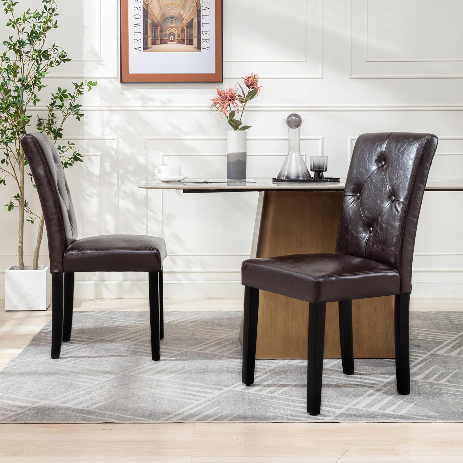 VECELO Upholstered Dining Set of 2 Modern Fabric Dinning Chair with Solid Wood Legs and High Back