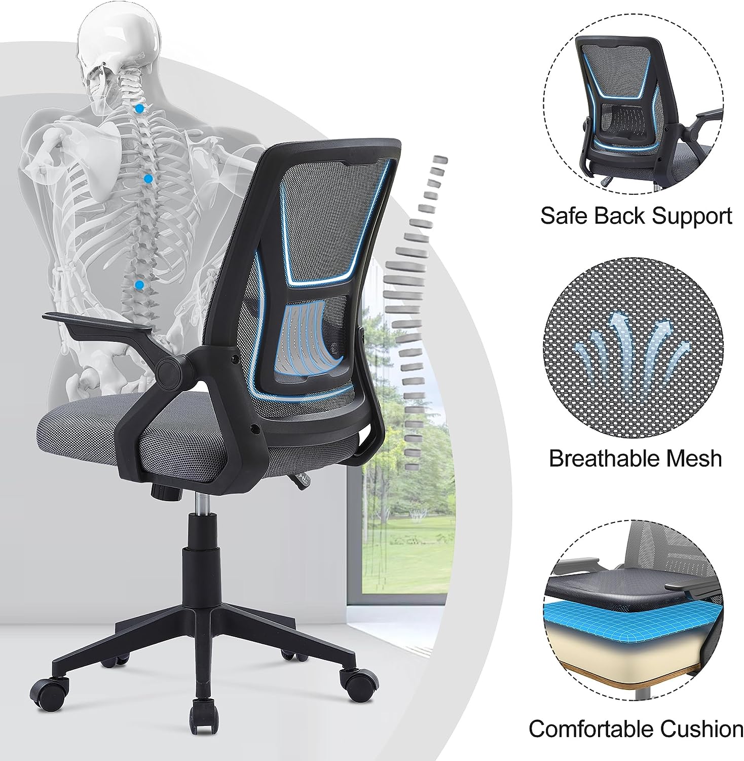 Mesh Office Chair Desk Chair Computer Chair with Lumbar Support Armrest Mid  Back Rolling Swivel Adjustable Task Ergonomic Chair for Women Adults, Set  of 2 