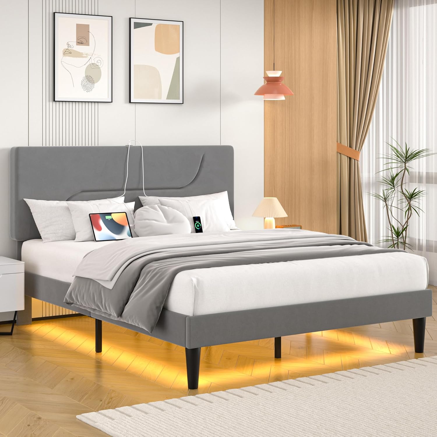 VECELO Bed Frame with LED Lights