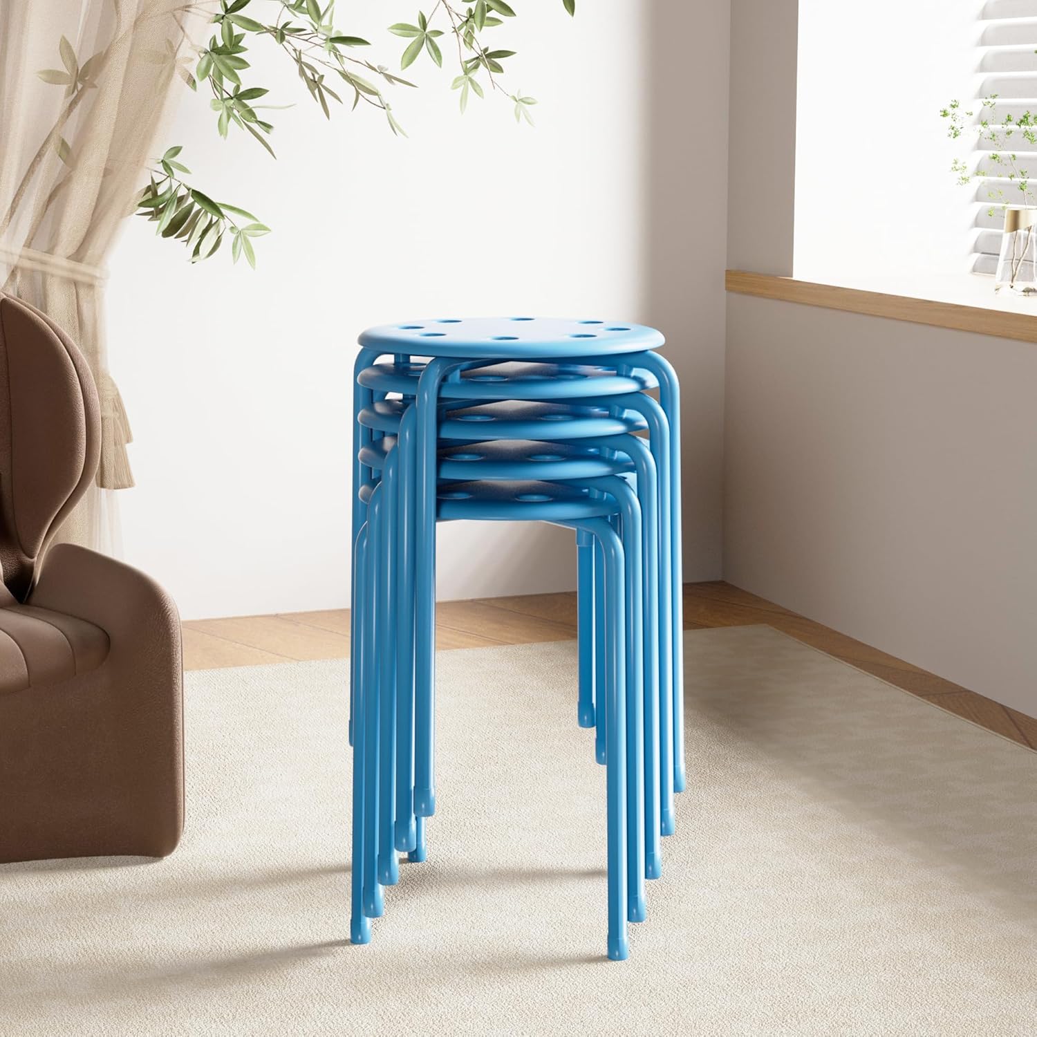 VECELO 6-Piece Stacking Stools, 17.7 Inch Standard Height