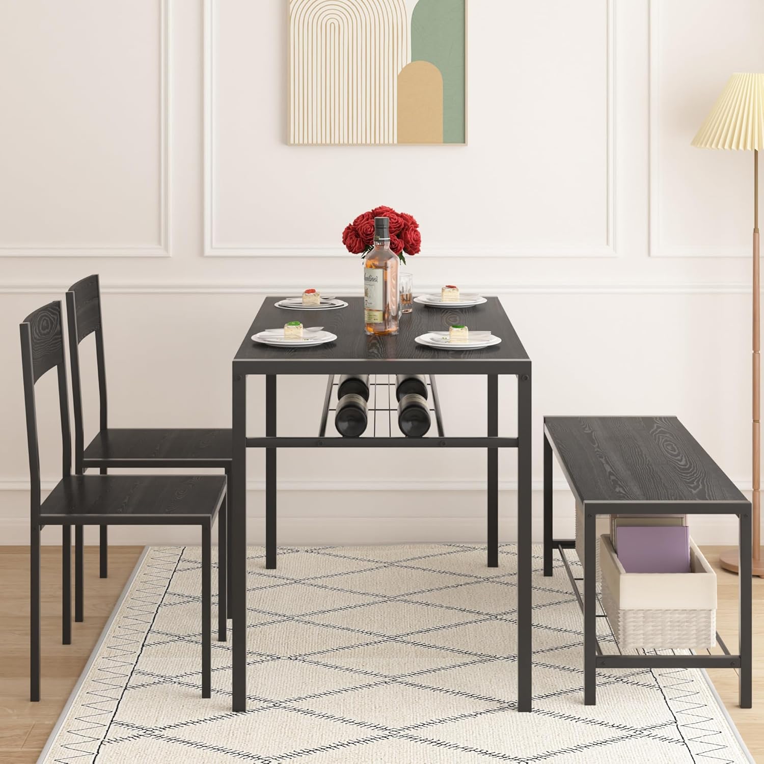 VECELO Kitchen Dining Room Table with 2 Chairs & Bench