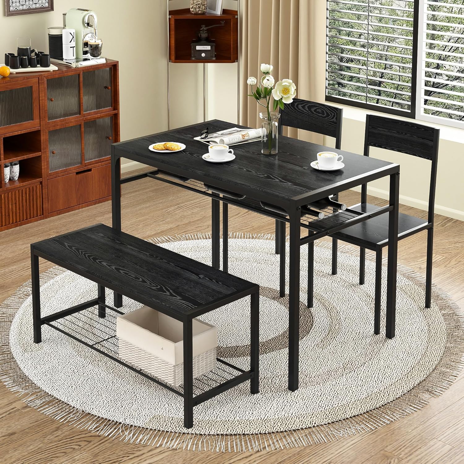 VECELO Kitchen Dining Room Table with 2 Chairs & Bench