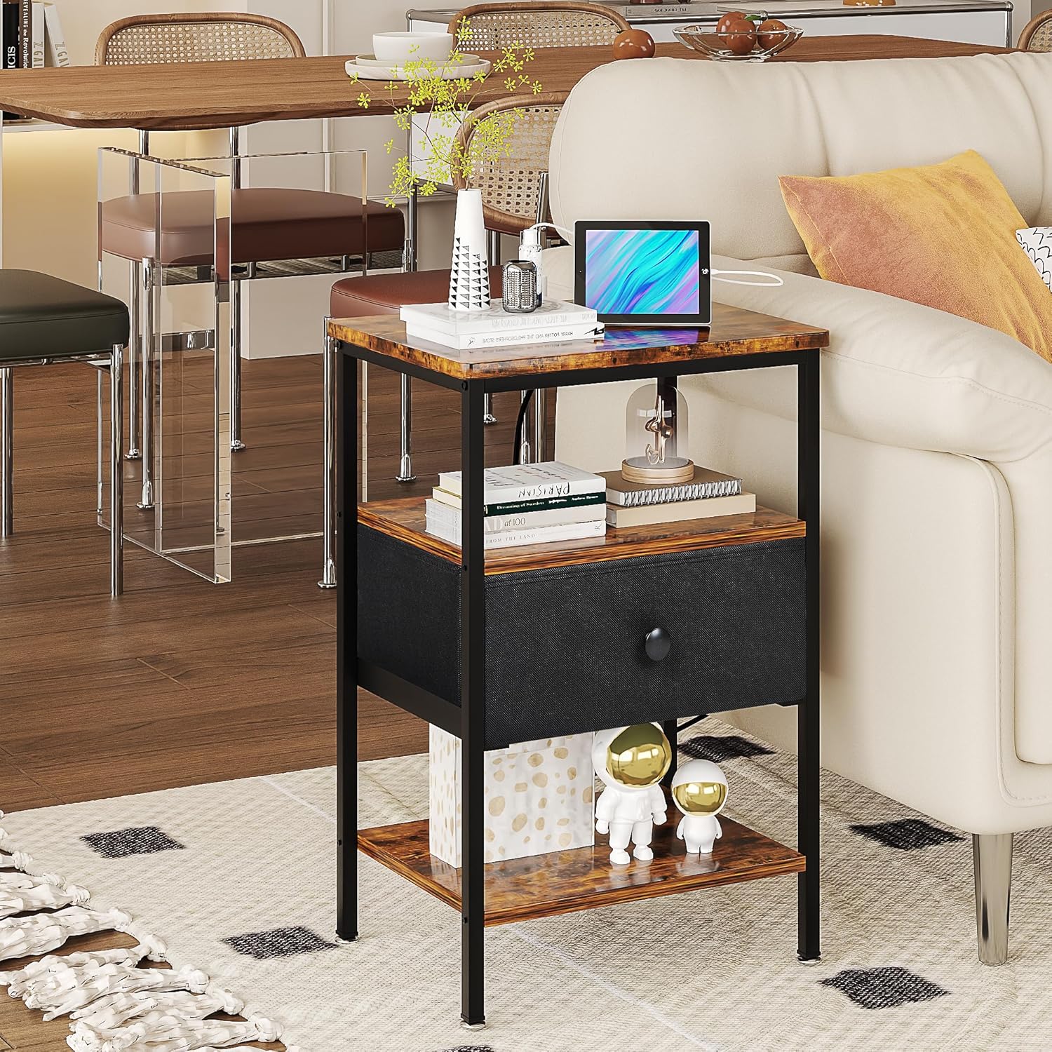 VECELO End Table with Charging Station