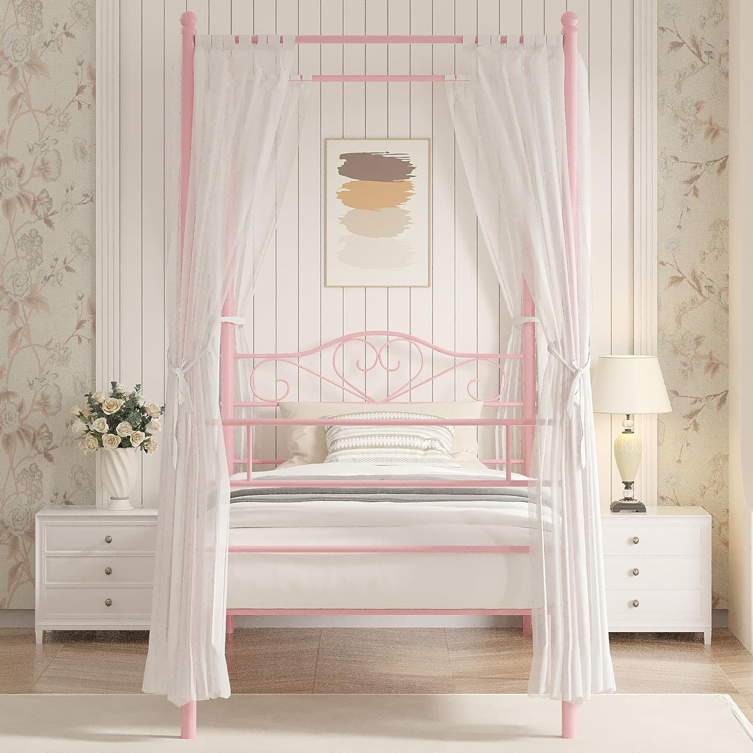 VECELO Twin Canopy Bed Frame with Headboard and Footboard