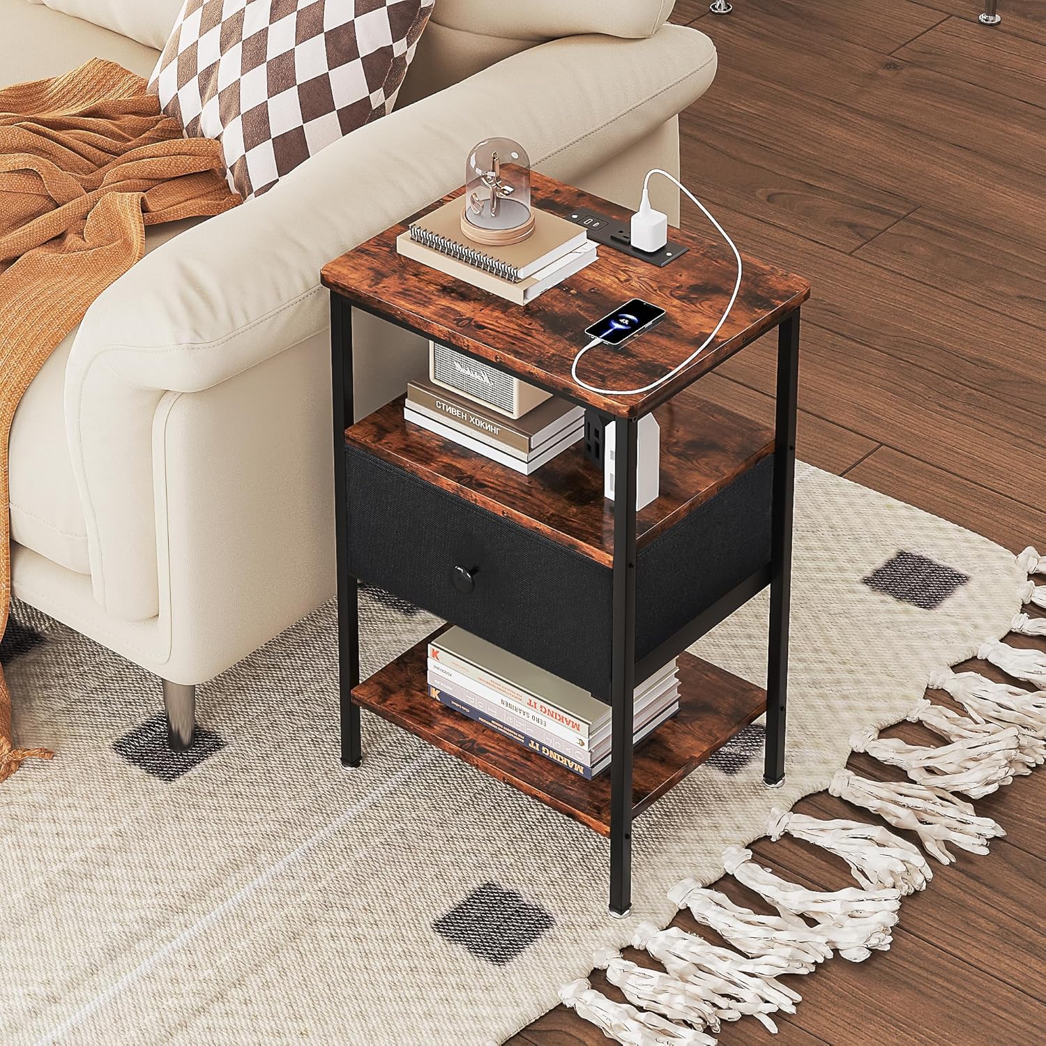 VECELO End Table with Charging Station