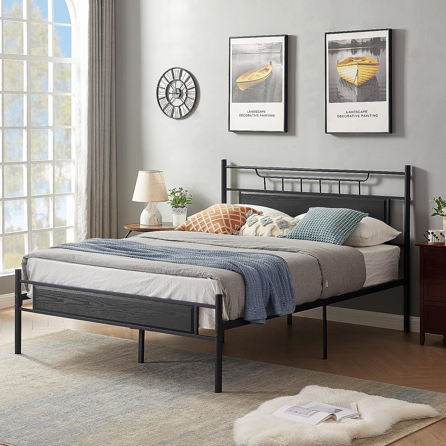 Heavy duty queen bed online frame with headboard