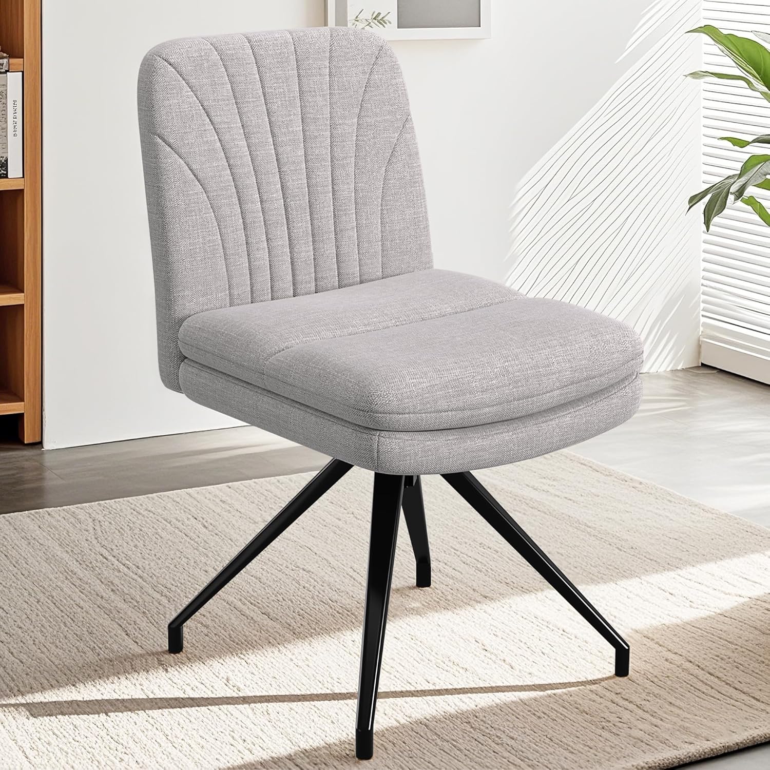 VECELO Armless Office Desk Chair, Criss Cross Legged Vanity Chair with Wide Padded Seat