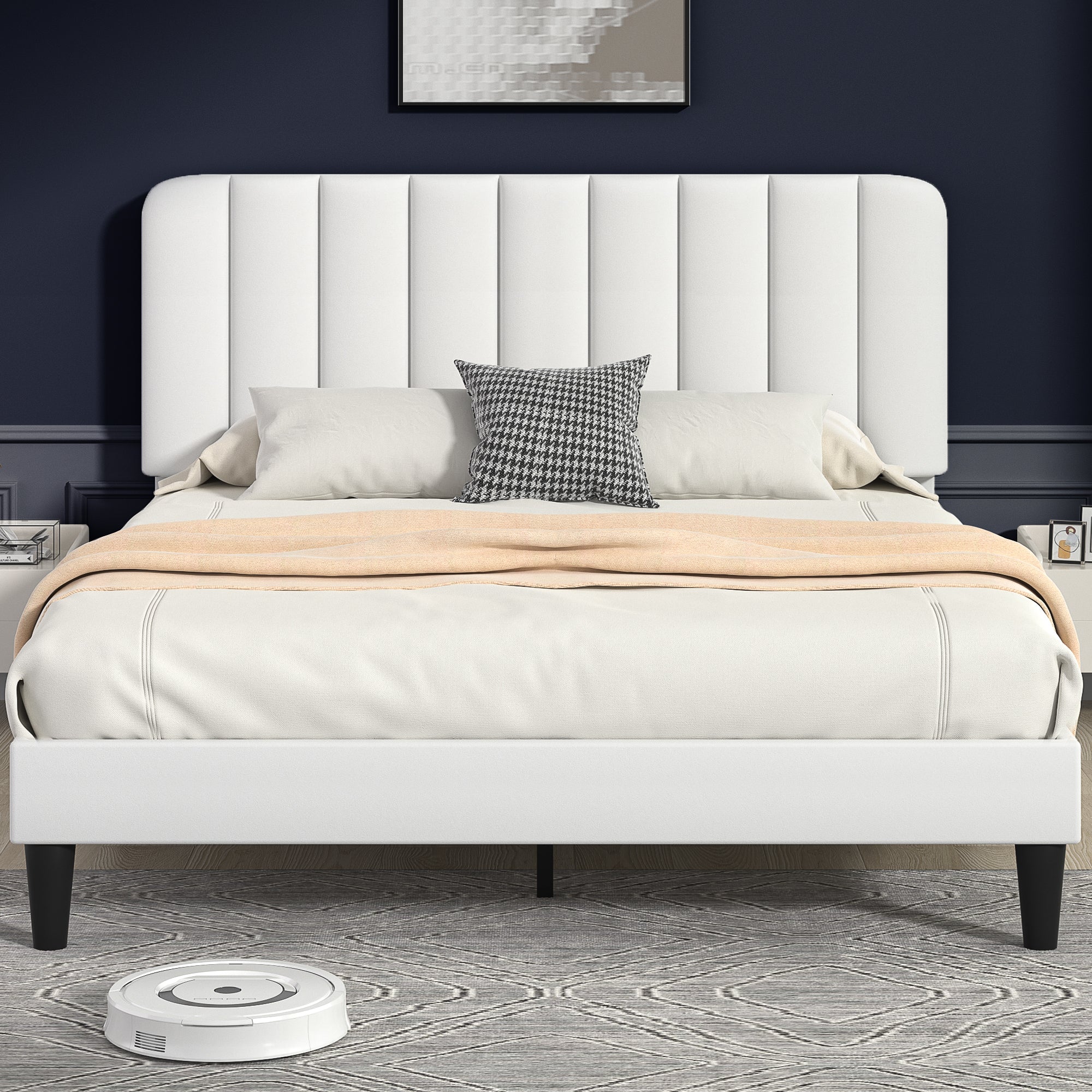 VECELO Upholstered Platform bedframe with Adjustable Headboard